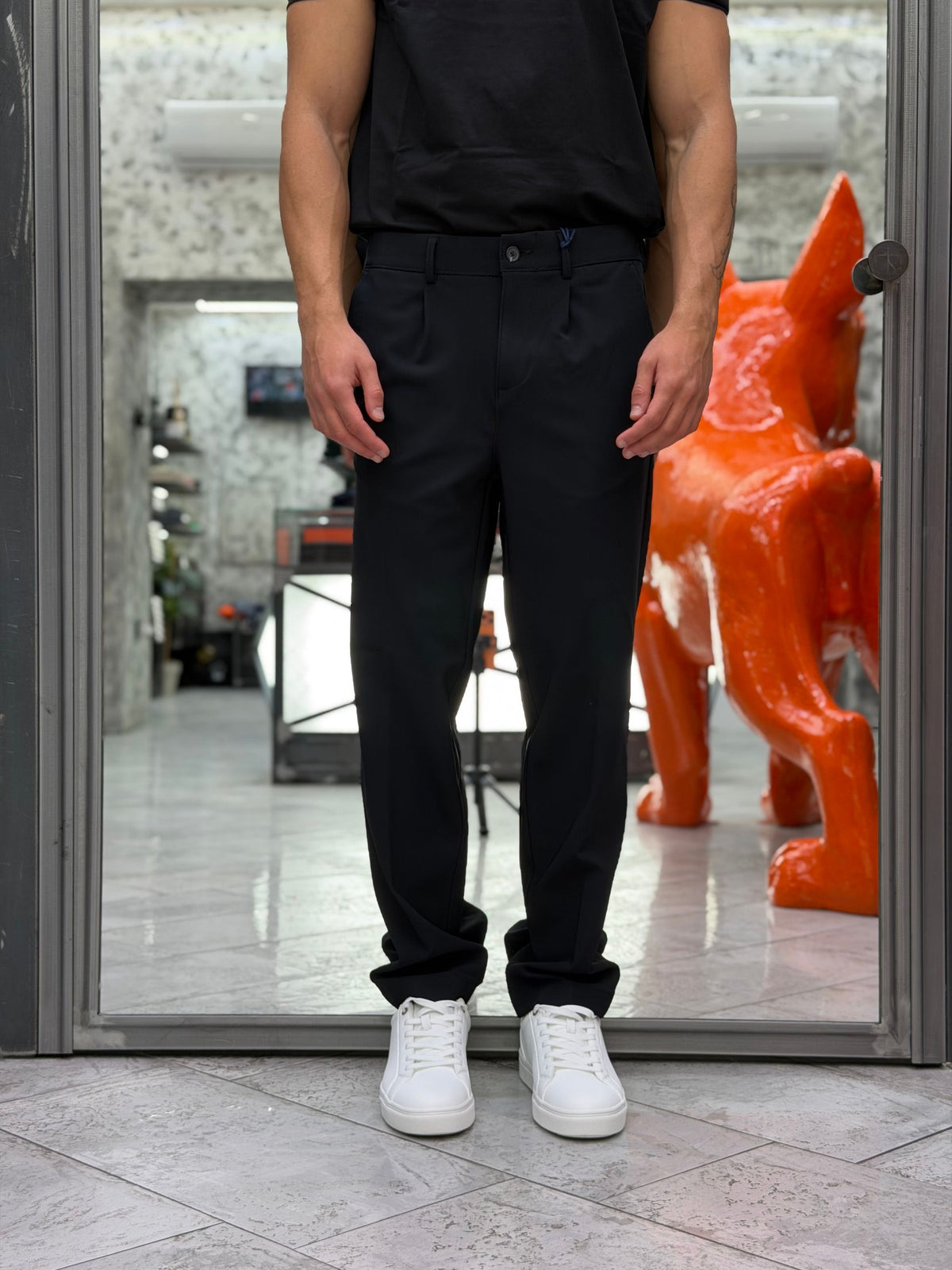 PANTALONE TECNICO CON LACCIO NO STIRO IN TESSUTO PREMIUM ELASTICIZZATO - REGULAR FIT 27W38PA PA1533.NER