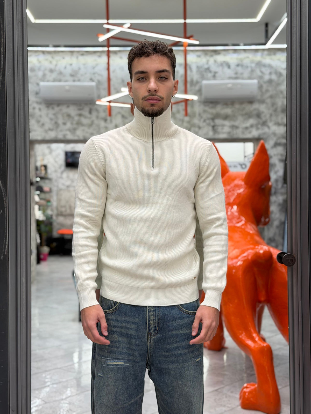 MAGLIA MEZZA ZIP A COSTA INGLESE IN MISTO VISCOSA - REGULAR FIT GL35151GZ-F26.PAN