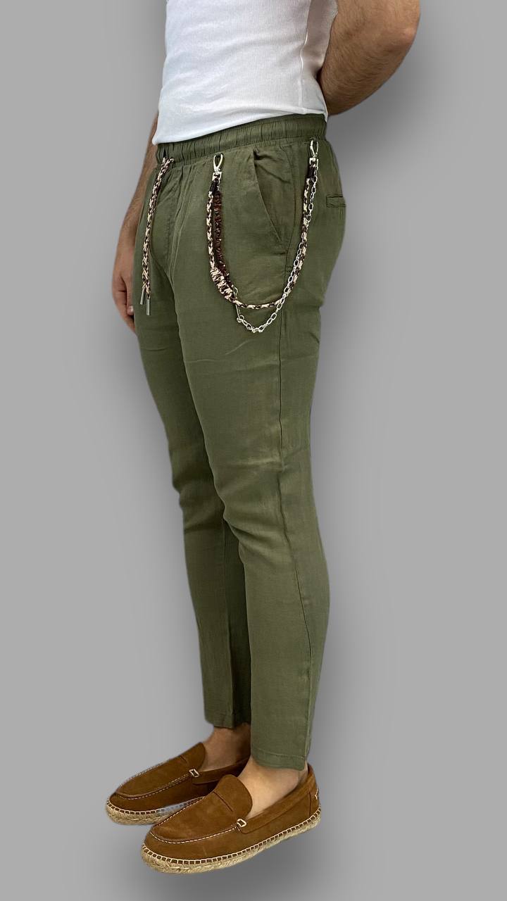 PANTALACCIO IN 100% LINO CON ACCESSORIO CATENA REMOVIBILE - RELAXED FIT