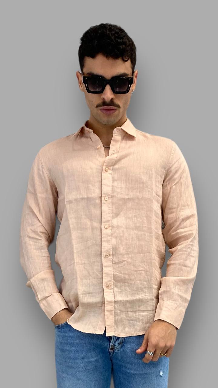 CAMICIA IN 100% LINO CON COLLO ALL'ITALIANA - REGULAR FIT