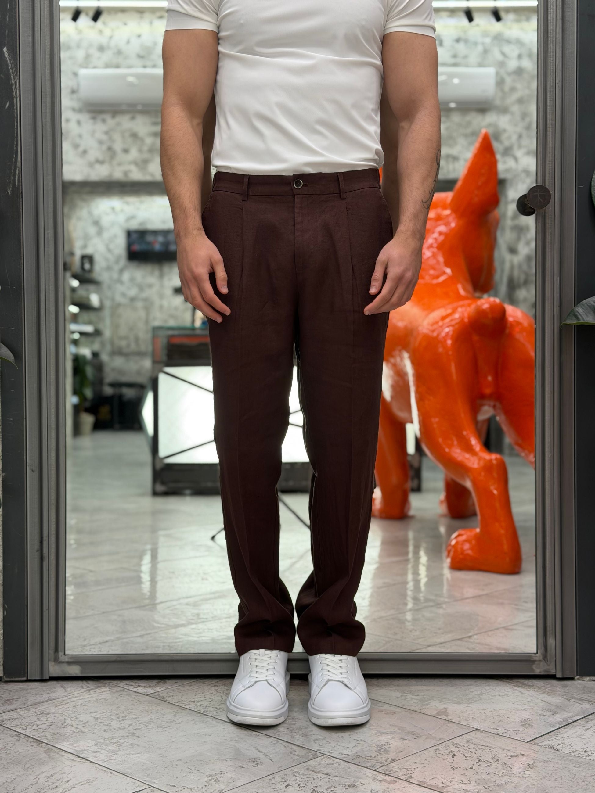 PANTALONE IN 100% LINO DA COMPLETO TASCA AMERICA CON COULISSE IN VITA - REGULAR FIT PSE1502SS.MOK