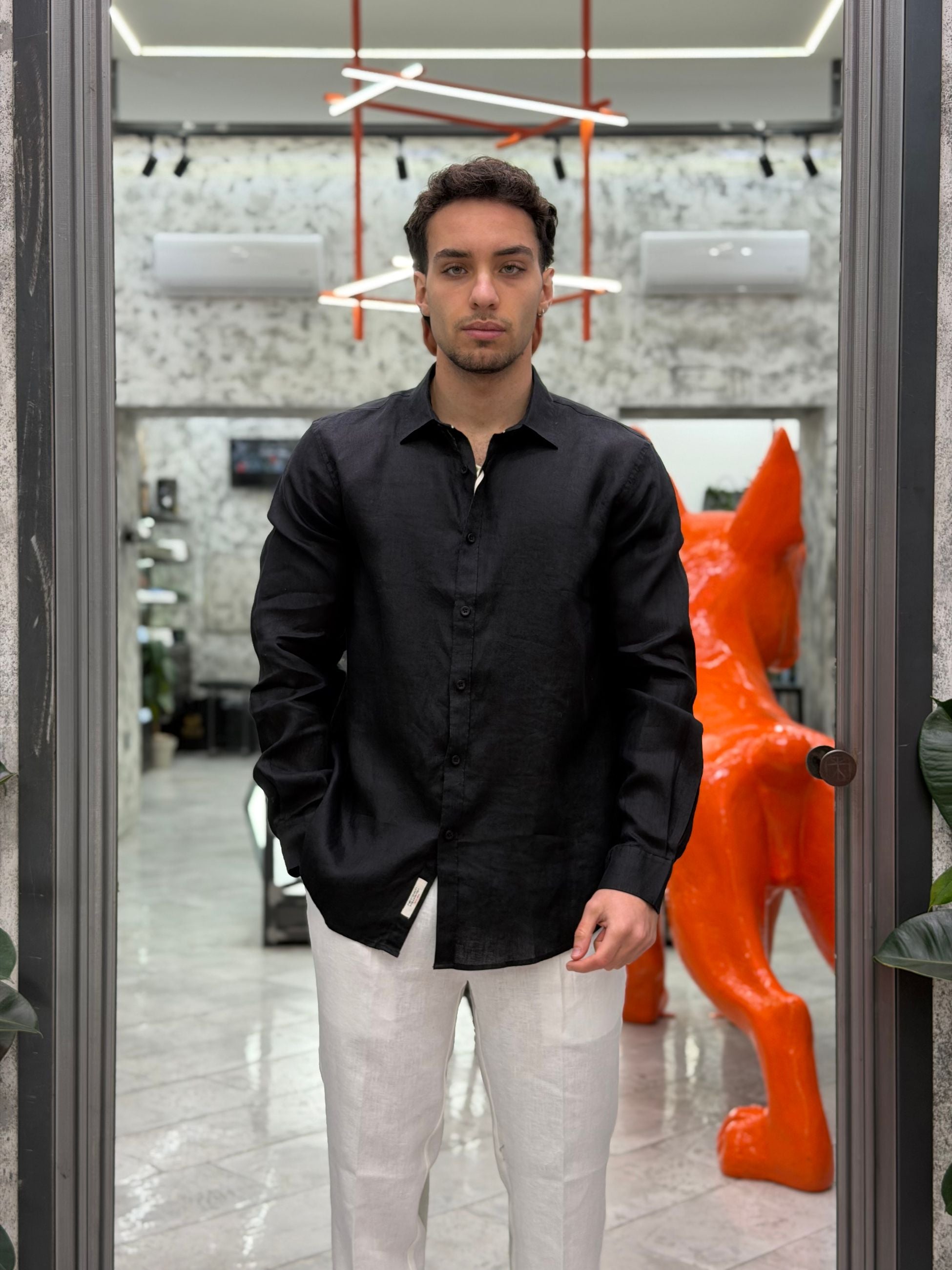 CAMICIA IN 100% PURO LINO CON COLLO ALL'ITALIANA - REGULAR FIT GL7619S-S26.NER