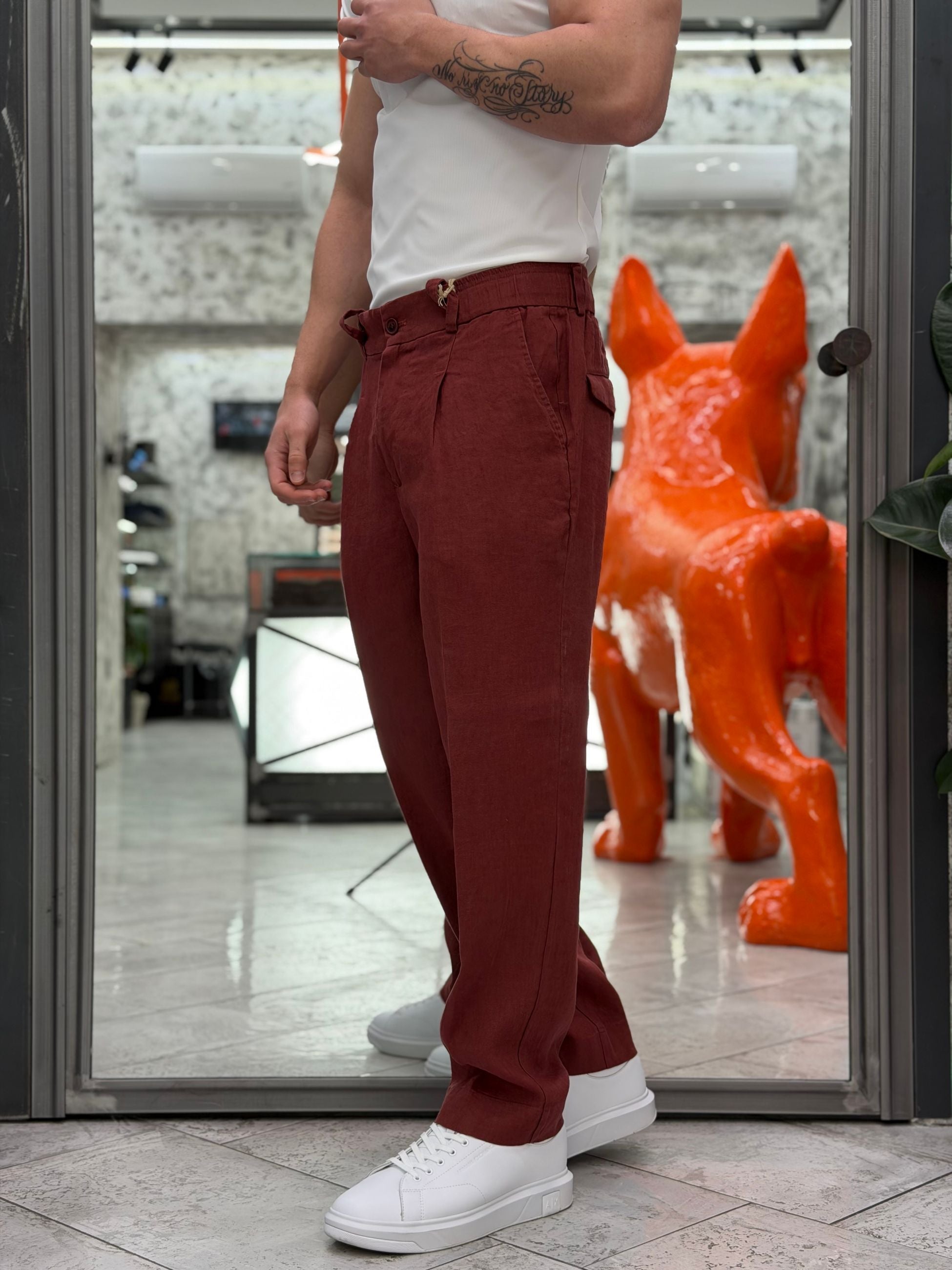 PANTALACCIO IN 100% LINO DA COMPLETO TASCA AMERICA CON PINCE - REGULAR FIT PSE1527SS.TCO