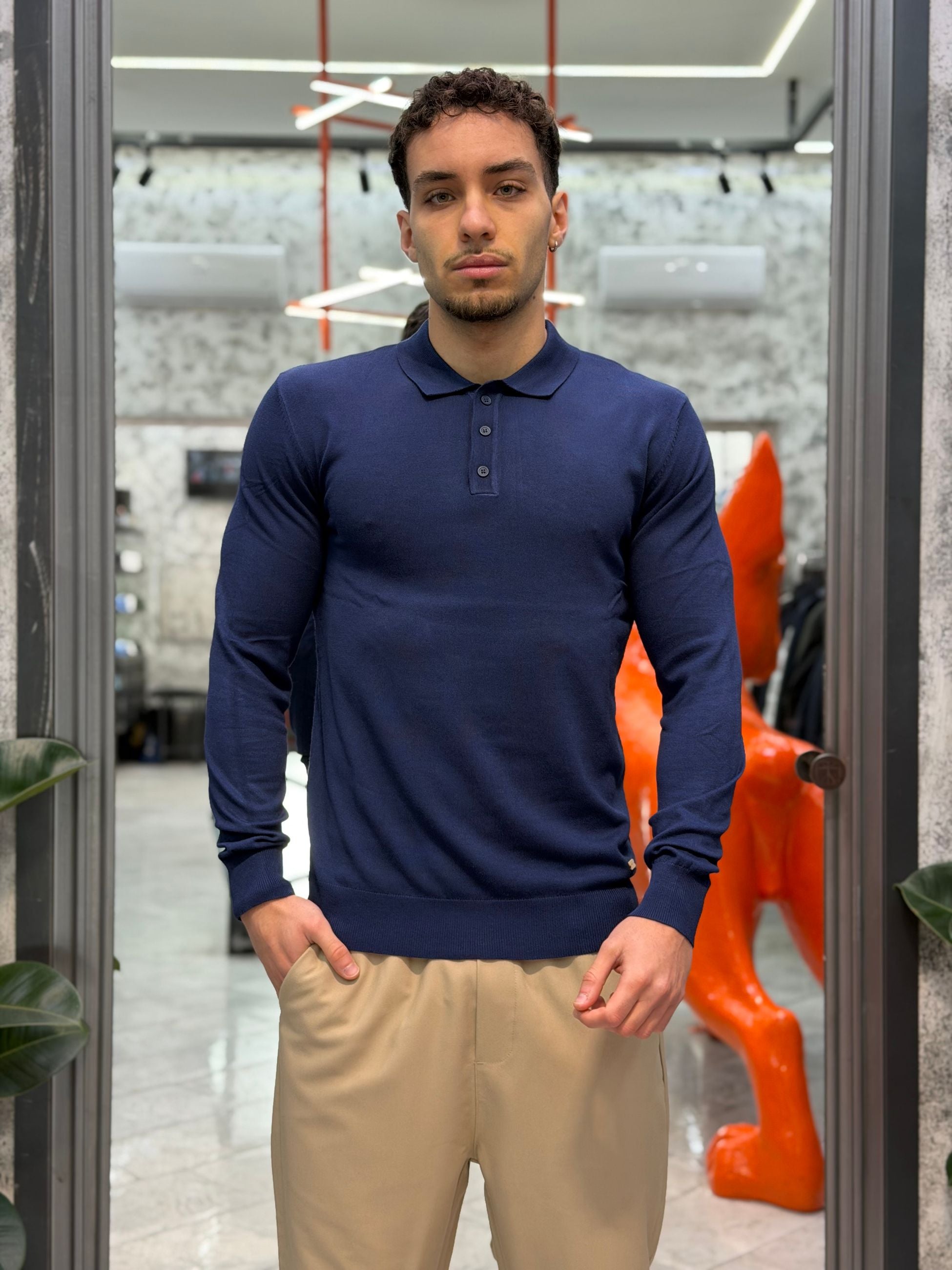 POLO IN FILO MANICA LUNGA 3 BOTTONI - REGULAR FIT GL33762-S26.BLU