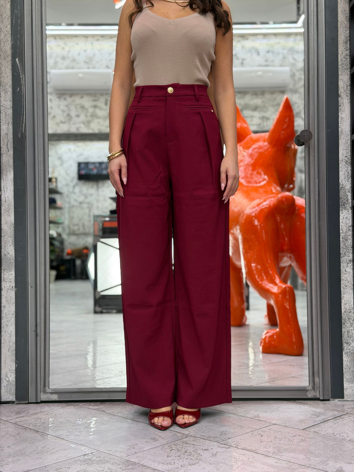 PANTALONE IN TESSUTO ELEGANTE ELASTICIZZATO - WIDE LEG FIT GLD7035PA.BOR