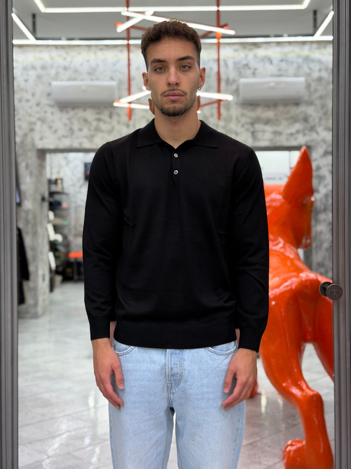 POLO MANICA LUNGA IN 100% LANA MERINO EXTRAFINE - REGULAR FIT MI3509SS.NER