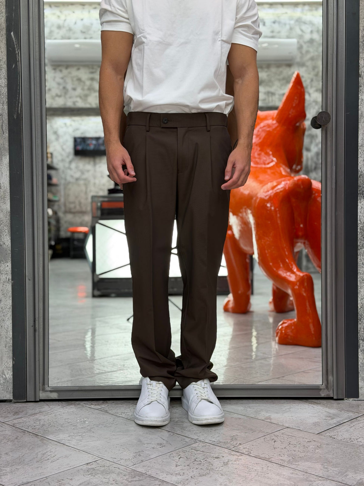 PANTALONE DA COMPLETO CON PINCE ED ELASTICO SUI FIANCHI - REGULAR FIT PSI1588SS.MOR