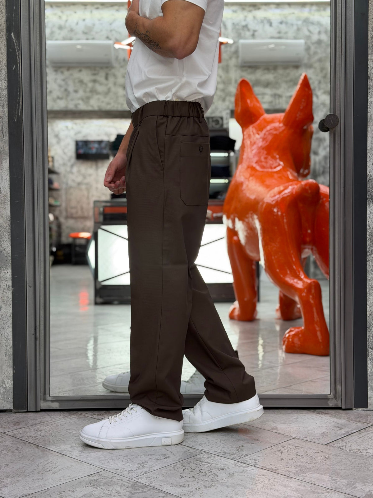 PANTALONE DA COMPLETO CON PINCE ED ELASTICO SUI FIANCHI - REGULAR FIT PSI1588SS.MOR
