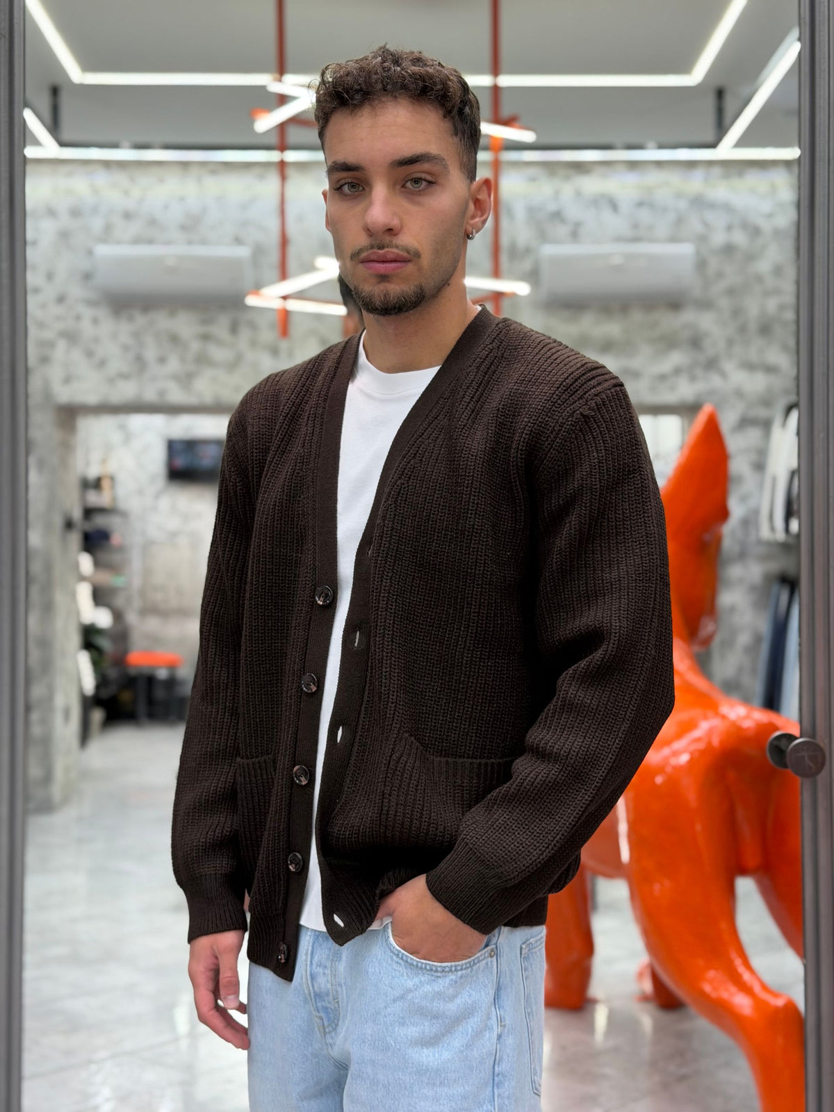 CARDIGAN IN MISTO LANA FINEZZA 10 COSTA INGLESE CON TASCHE A TOPPA - REGULAR FIT MK2900051.MOR