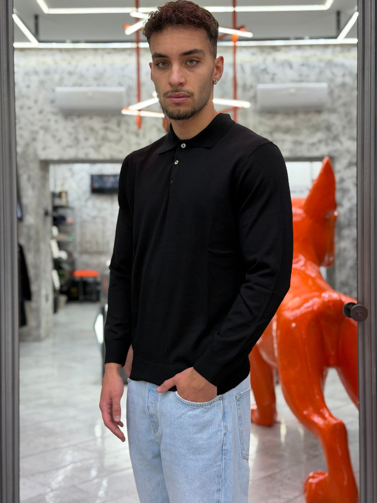 POLO MANICA LUNGA IN 100% LANA MERINO EXTRAFINE - REGULAR FIT MI3509SS.NER
