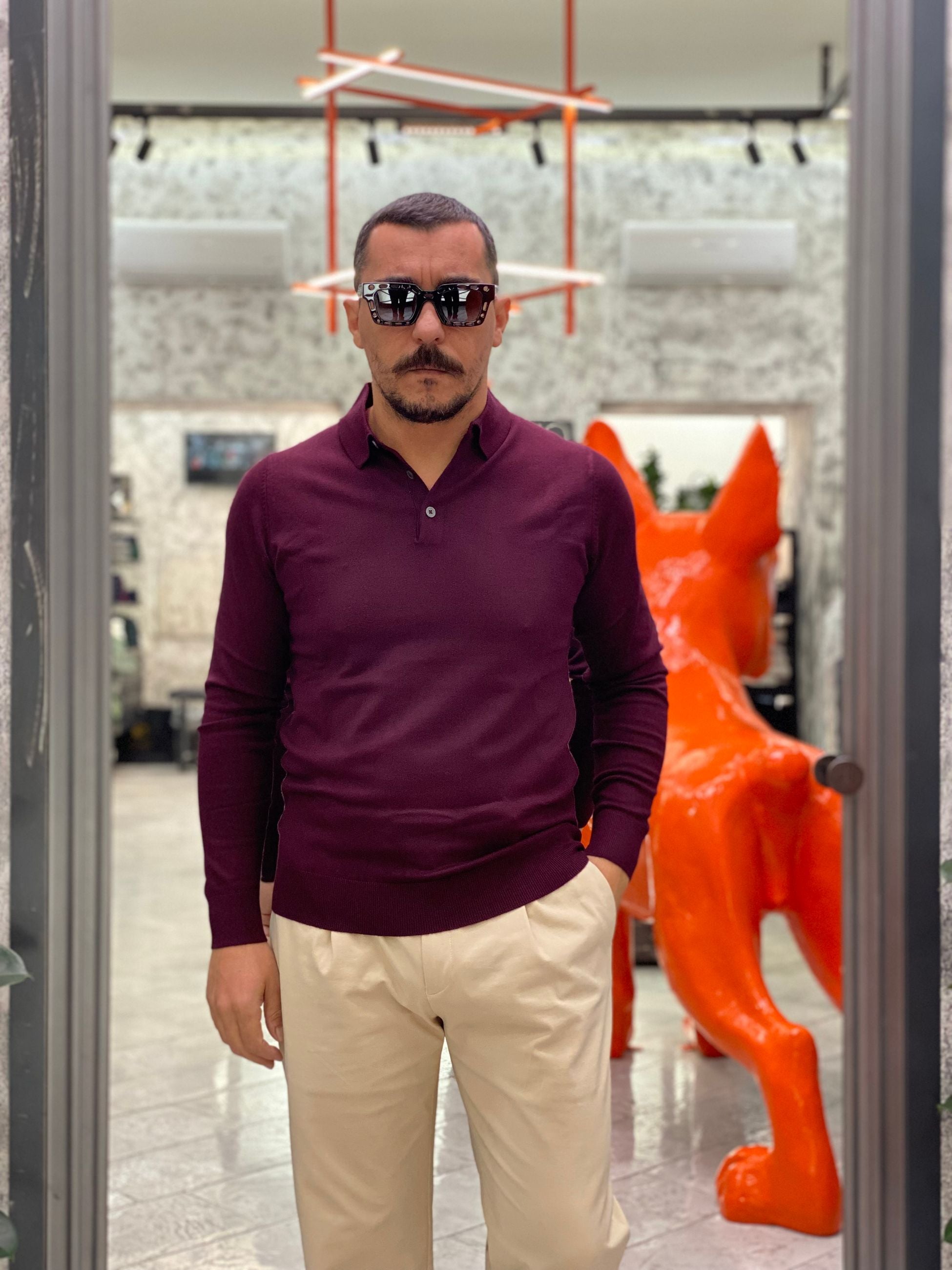 POLO MANICA LUNGA FINEZZA 12 IN MORBIDA VISCOSA - SLIM FIT MK9900004.BOR