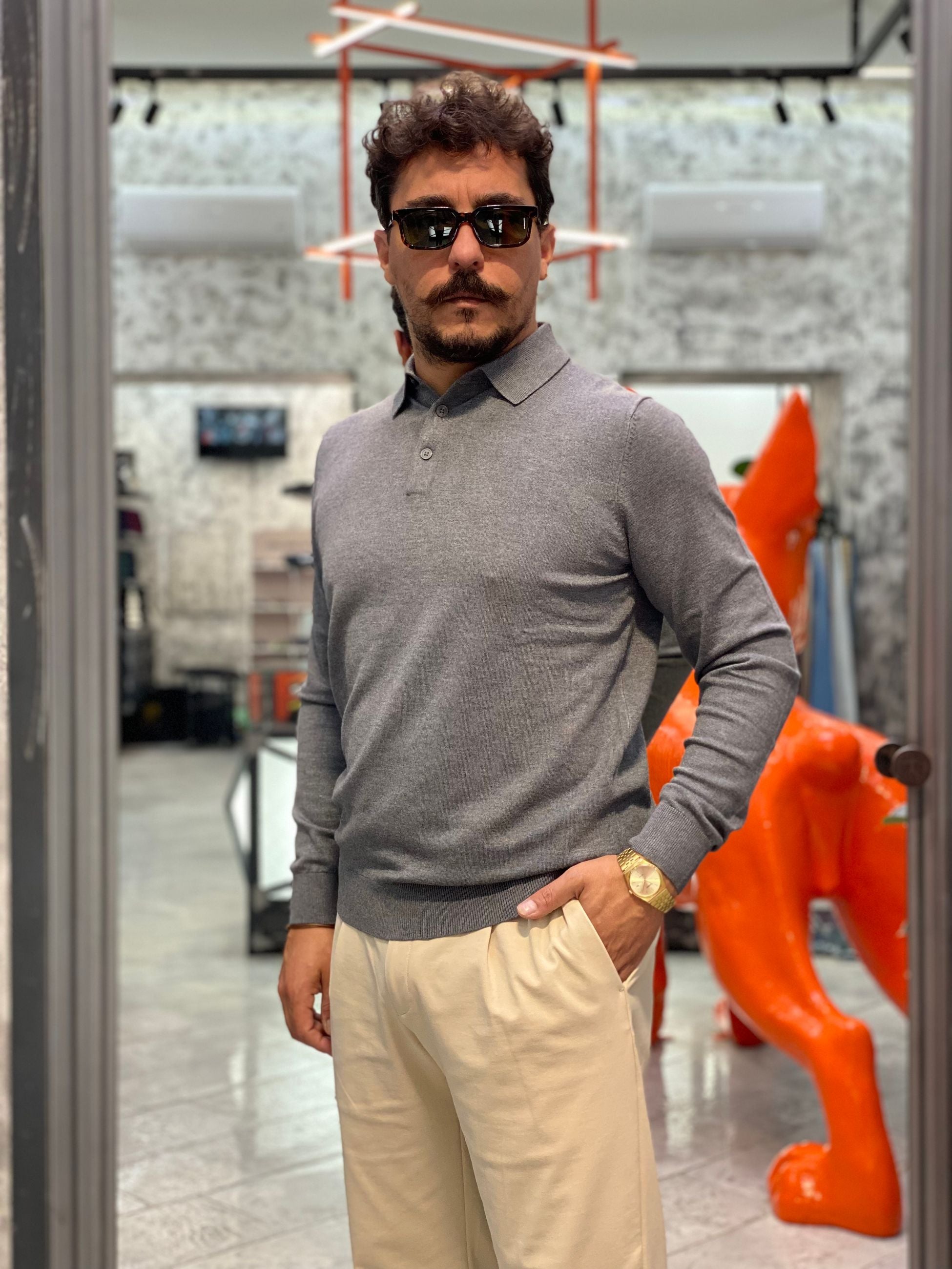 POLO MANICA LUNGA FINEZZA 12 IN MORBIDA VISCOSA - SLIM FIT MK9900004.GRI