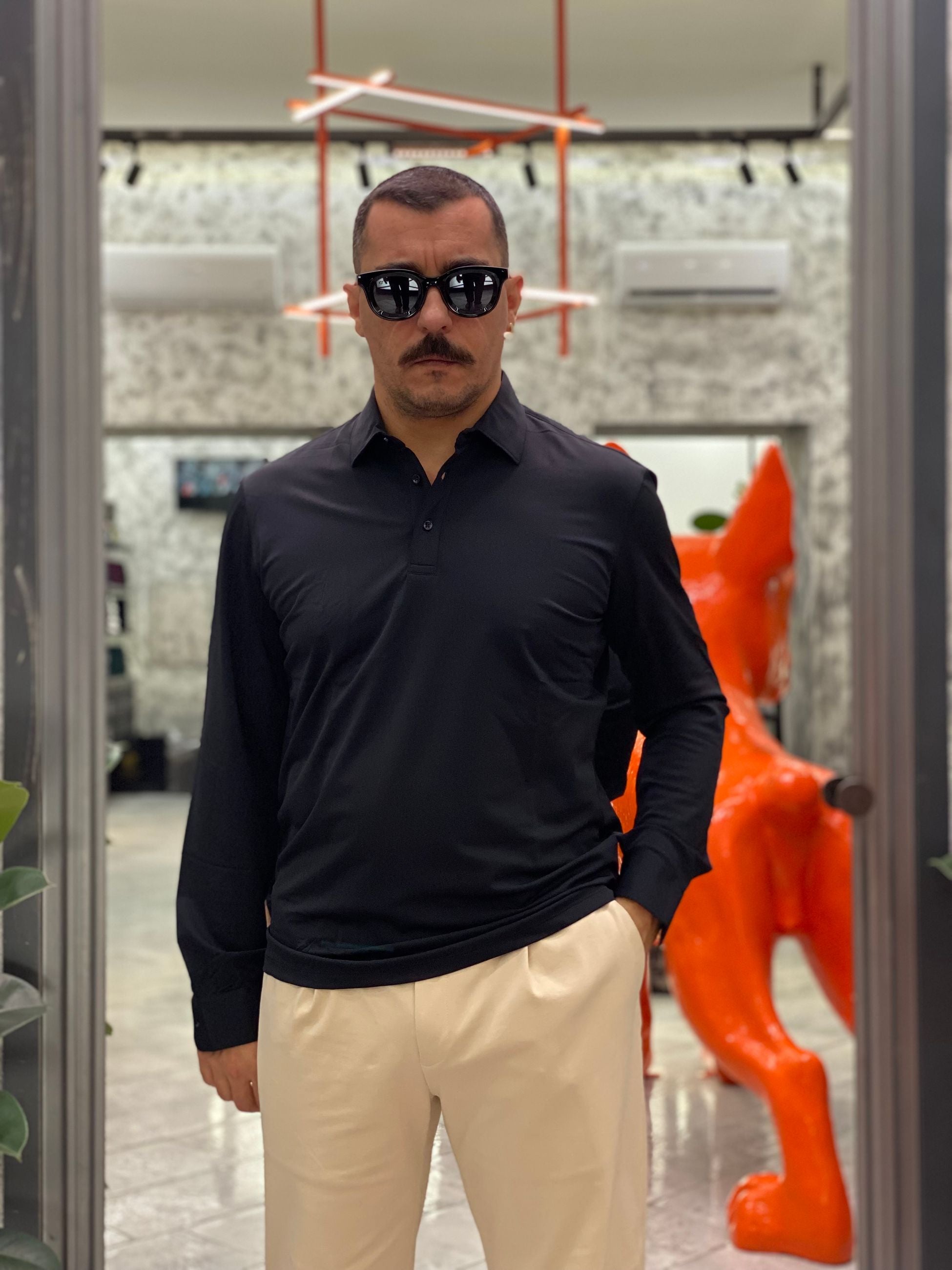 POLO MANICA LUNGA NO STIRO IN TESSUTO PREMIUM - REGULAR FIT PA1423.NER