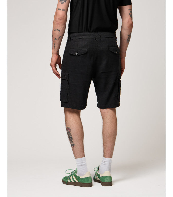 BERMUDA CARGO CON TASCONI ED ELASTICO IN VITA IN 100% LINO - REGULAR FIT GL5101BD-S25.NER