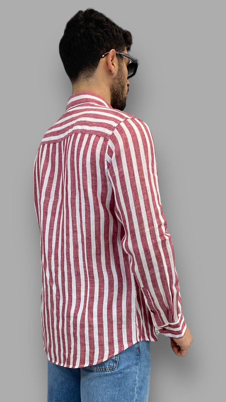 CAMICIA A RIGHE CON COLLO ALL'ITALIANA IN 100% LINO - REGULAR FIT