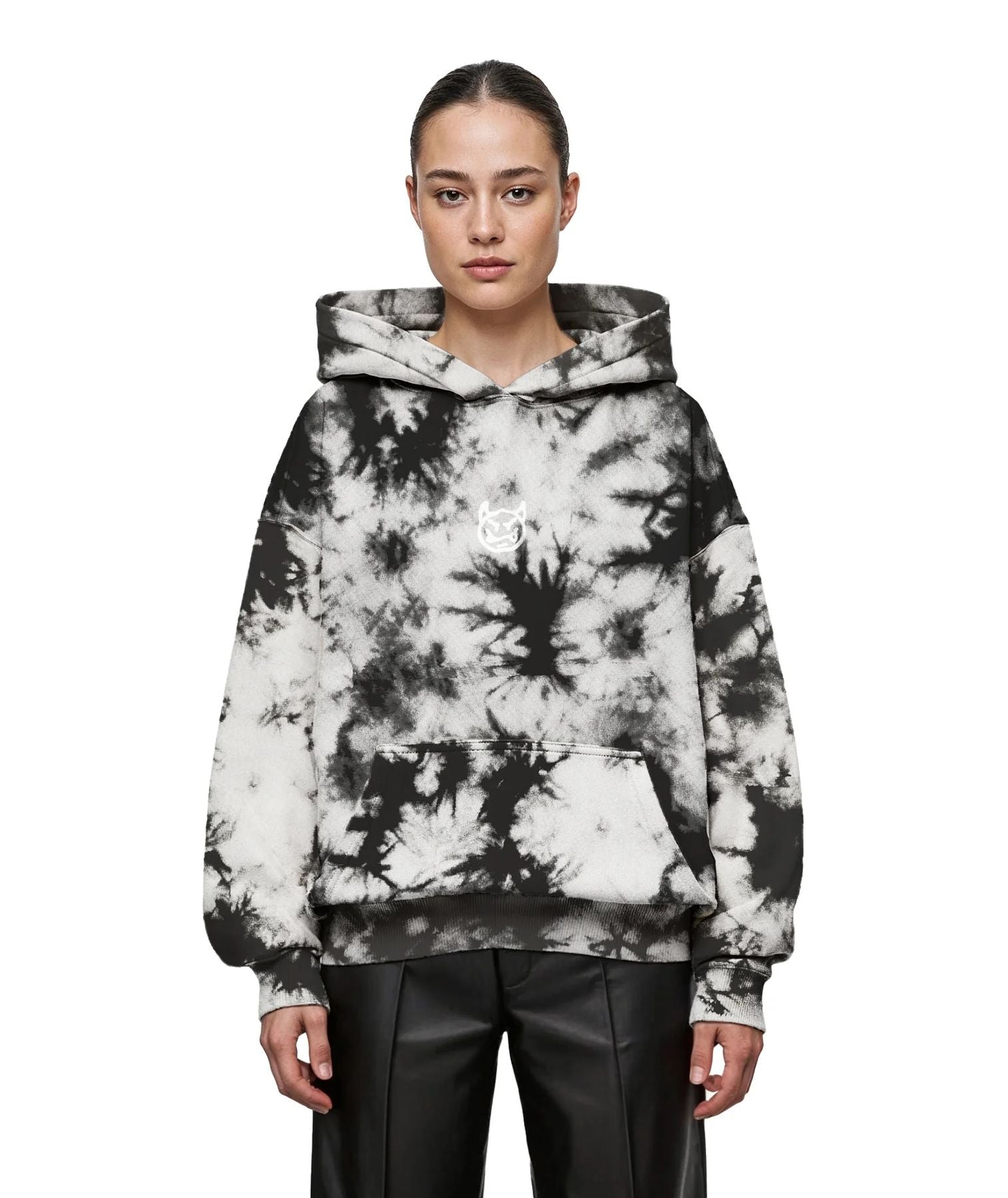 FELPA UNISEX CON CAPPUCCIO EFFETTO TIE DYE DEVIL THE KISS OF THE NIGHT - RELAXED FIT