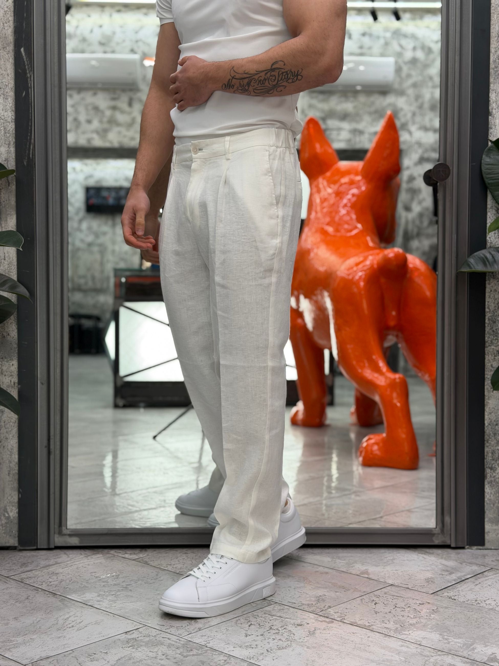 PANTALONE IN 100% LINO TASCA AMERICA CON COULISSE IN VITA - REGULAR FIT PSE1502SS.BIA