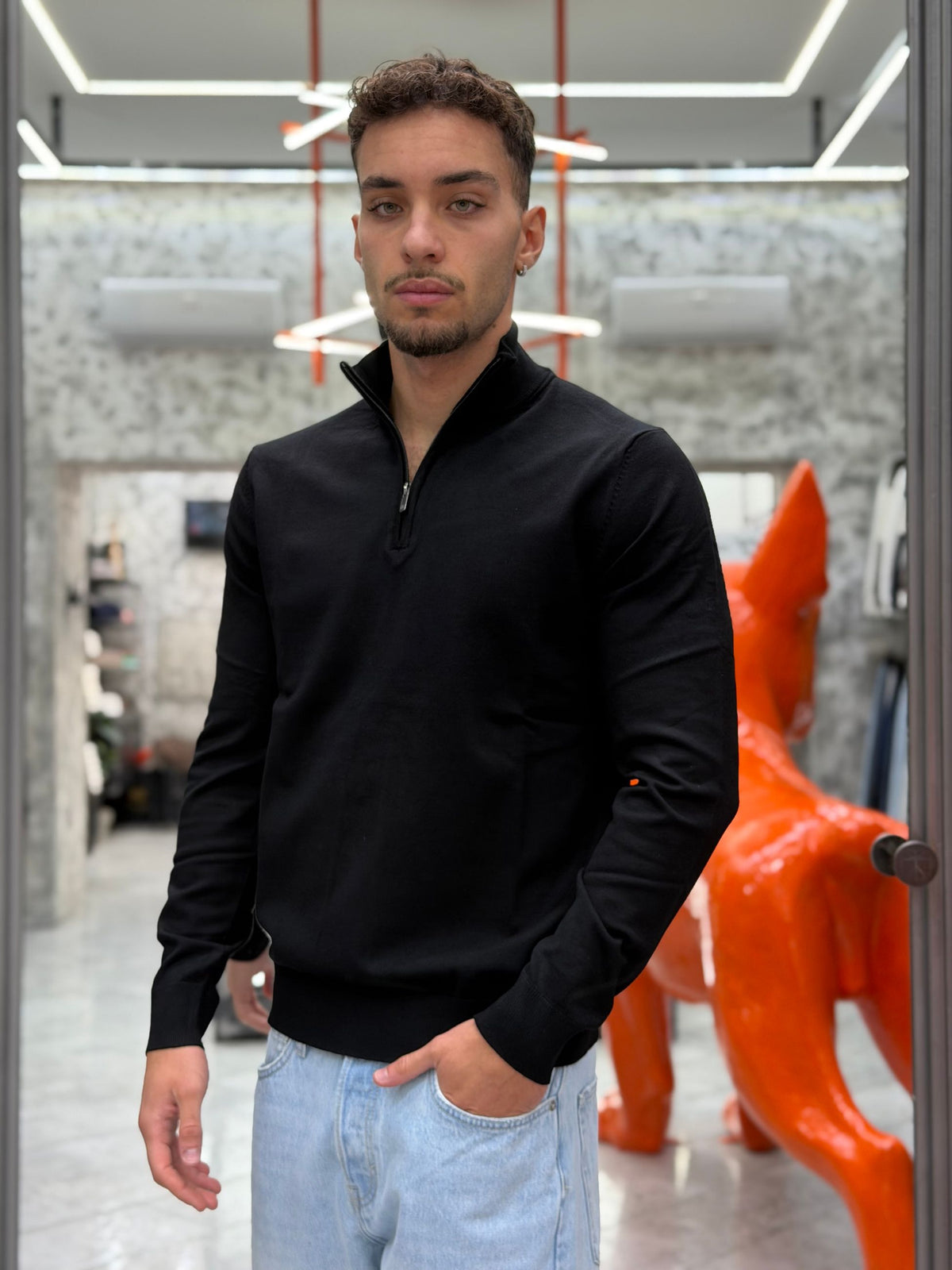 MAGLIA MEZZA ZIP FINEZZA 12 IN MORBIDA VISCOSA - SLIM FIT MK9900018.NER
