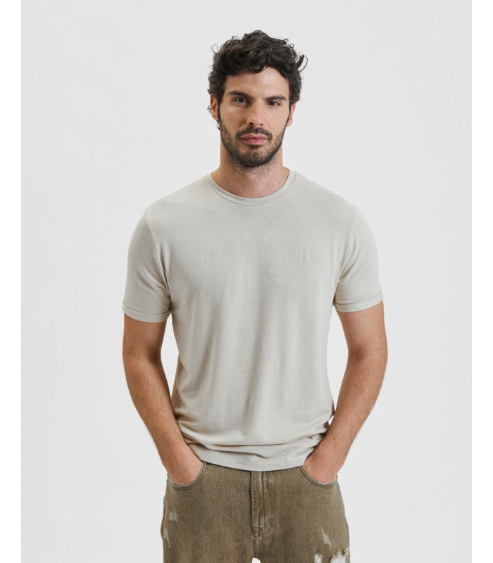 T-SHIRT BASIC IN MISTO LINO/VISCOSA - REGULAR FIT GL2276F.BEI