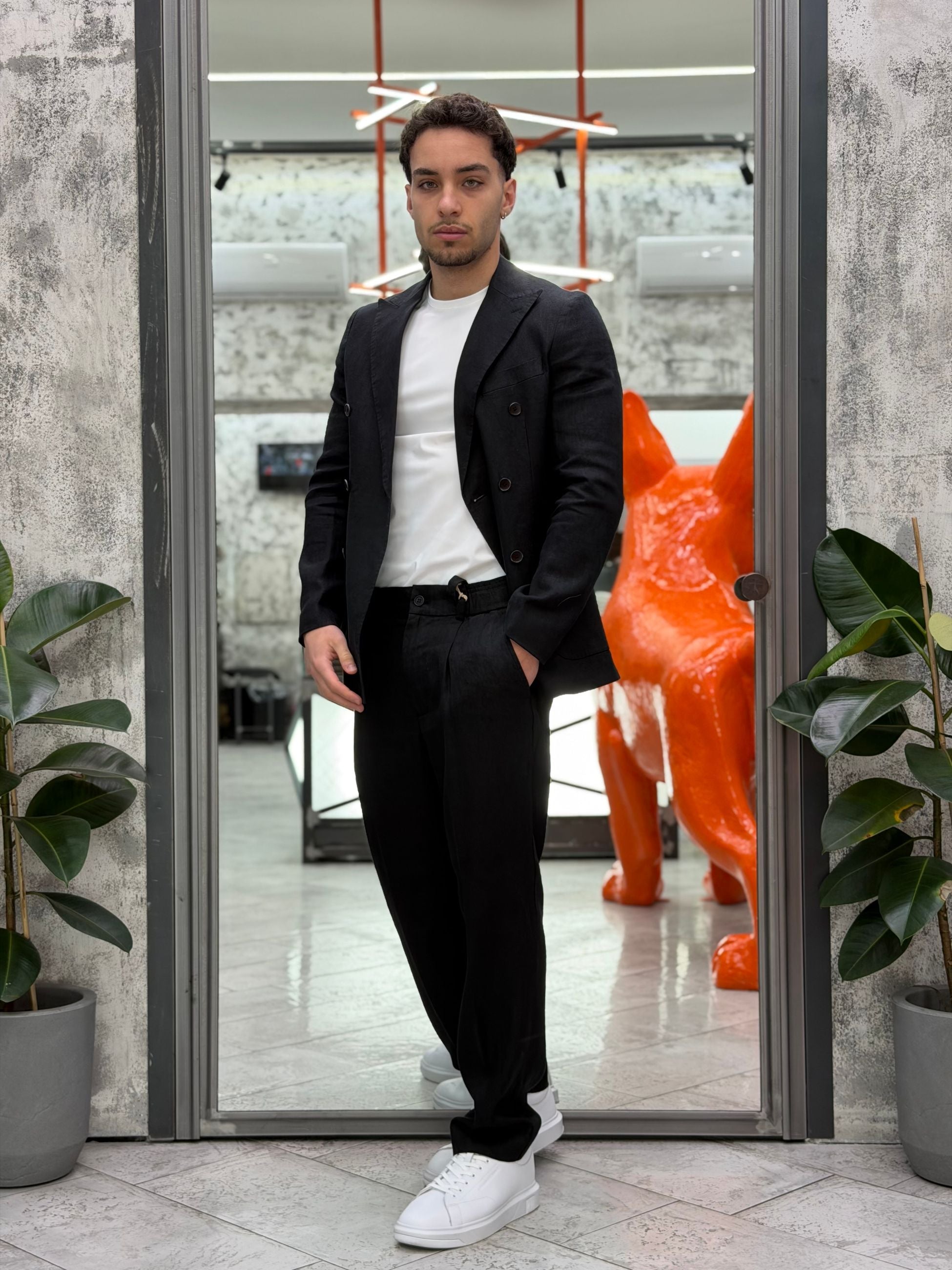 PANTALACCIO IN 100% LINO DA COMPLETO TASCA AMERICA CON PINCE - REGULAR FIT PSE1527SS.NER