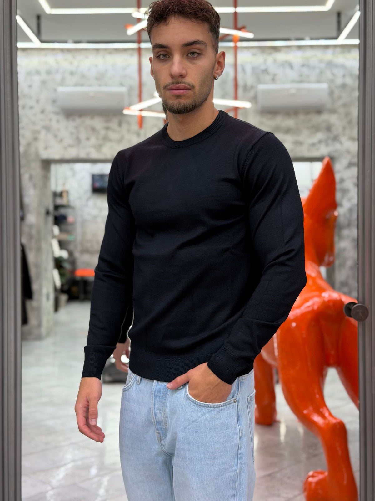MAGLIA GIROCOLLO BASIC IN MORBIDA VISCOSA - REGULAR FIT MI3330SS.BLU