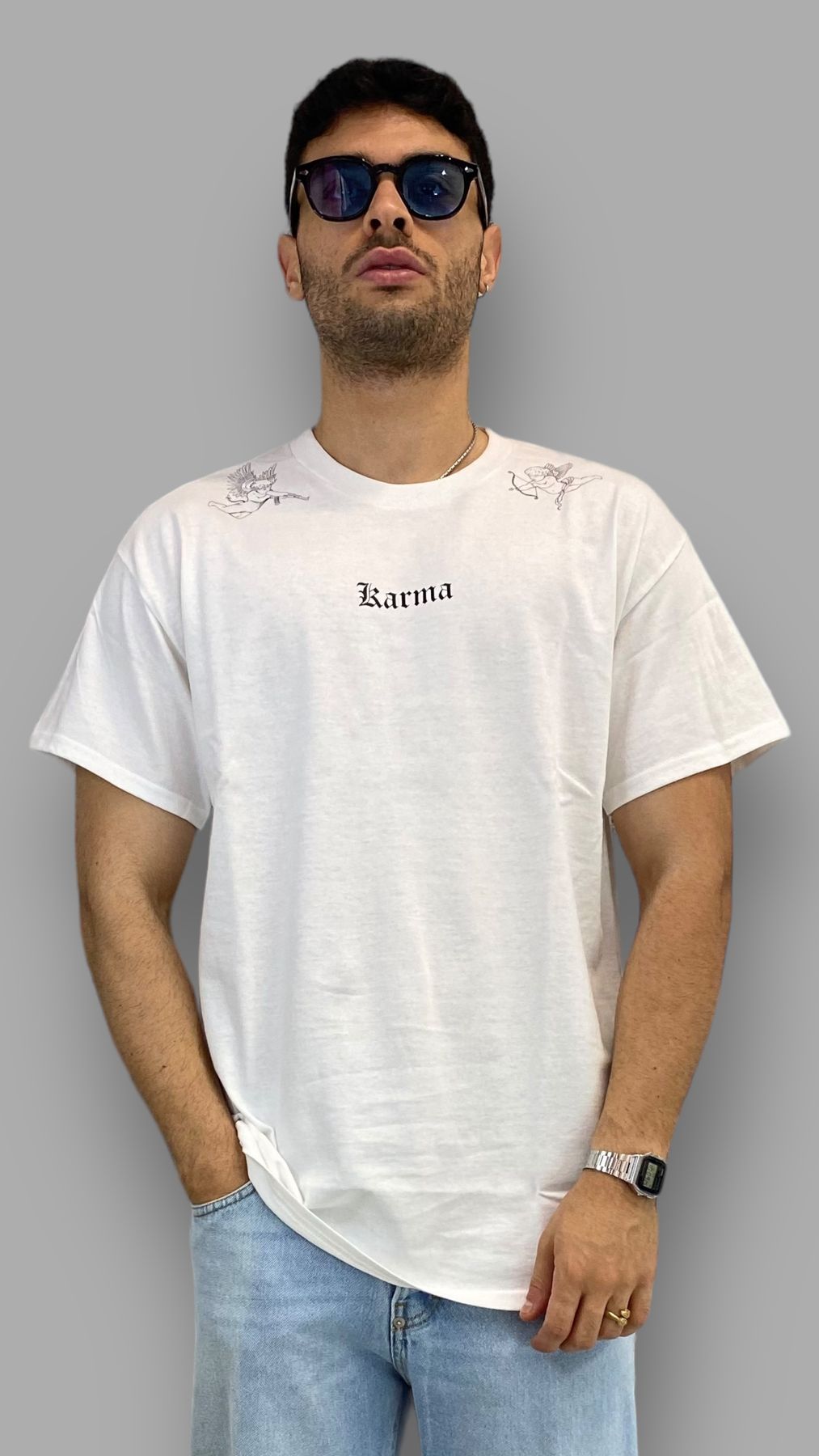 T-SHIRT STAMPA ANGELI KARMA - SEMI OVER FIT