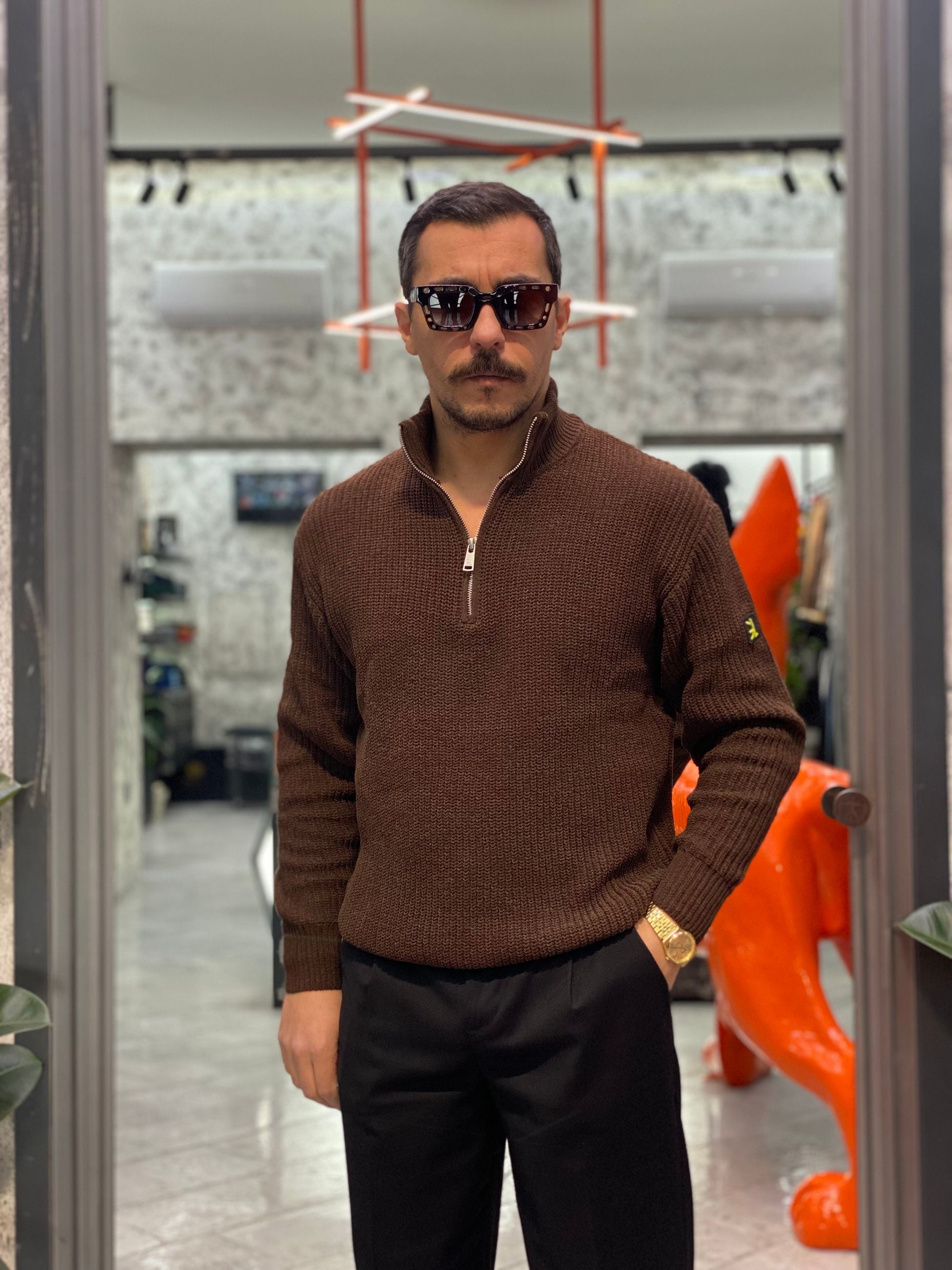 MAGLIA COSTA INGLESE IN MORBIDA CINIGLIA CON MEZZA ZIP E COLLO A IMBUTO - REGULAR FIT GL35242.CAF