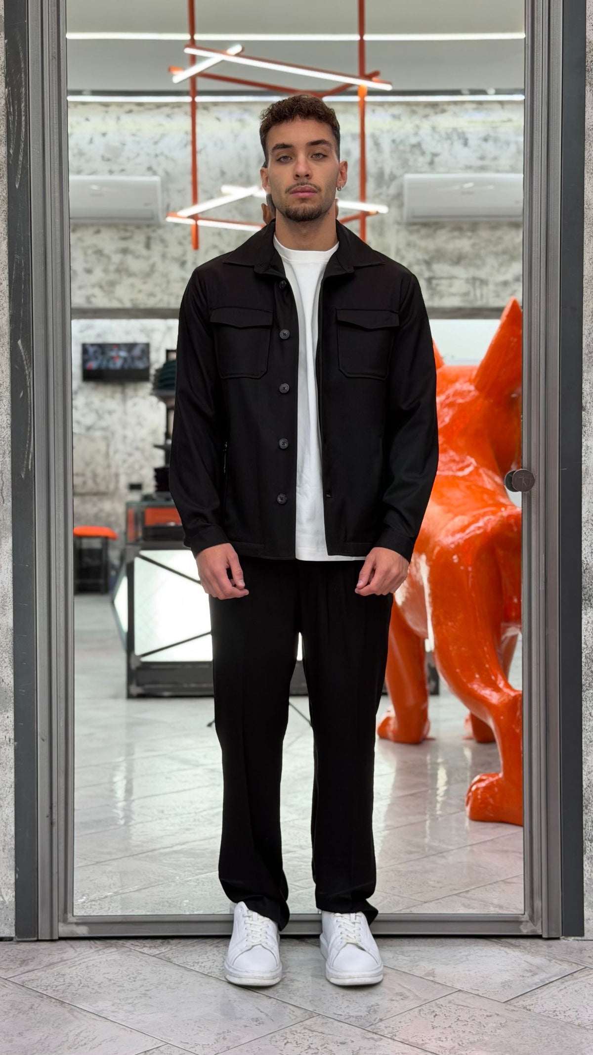 OVERJACKET DA COMPLETO IN TESSUTO ELEGANTE CON TRAPUNTA ALL'INTERNO E TASCHE A TOPPA - REGULAR FIT GBI1151SS.NER