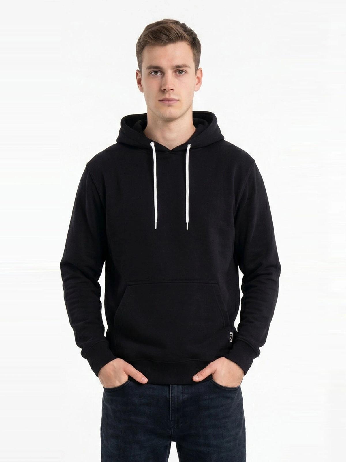 FELPA BASIC CON TASCA A MARSUPIO E LOGO E LACCIO IN CONTRASTO - REGULAR FIT M-262068.NER