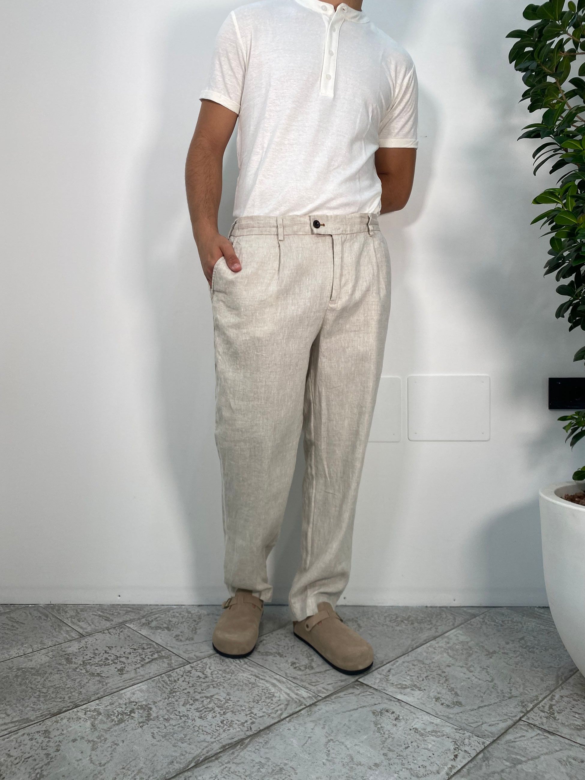 PANTALACCIO IN MISTO LINO/COTONE CON COULISSE - REGULAR FIT PSE1412SS.BEI