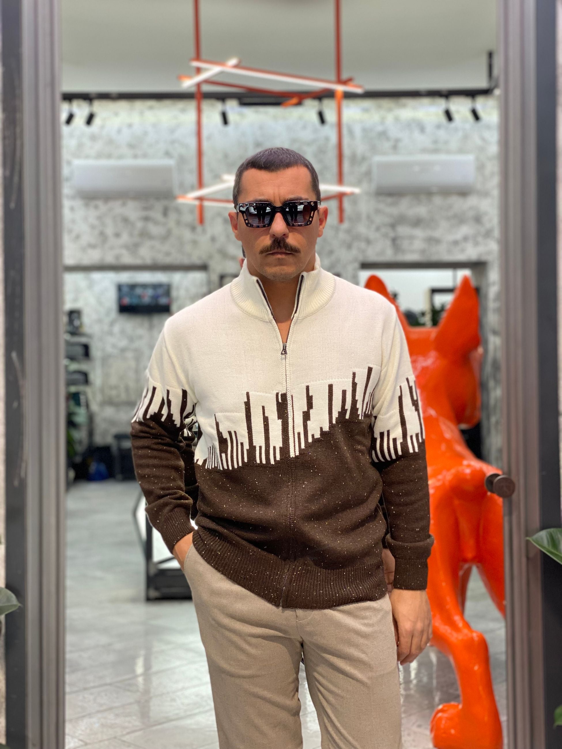 CARDIGAN CON ZIP IN MISTO LANA CON TRAMA - REGULAR FIT M3171SS.MOR