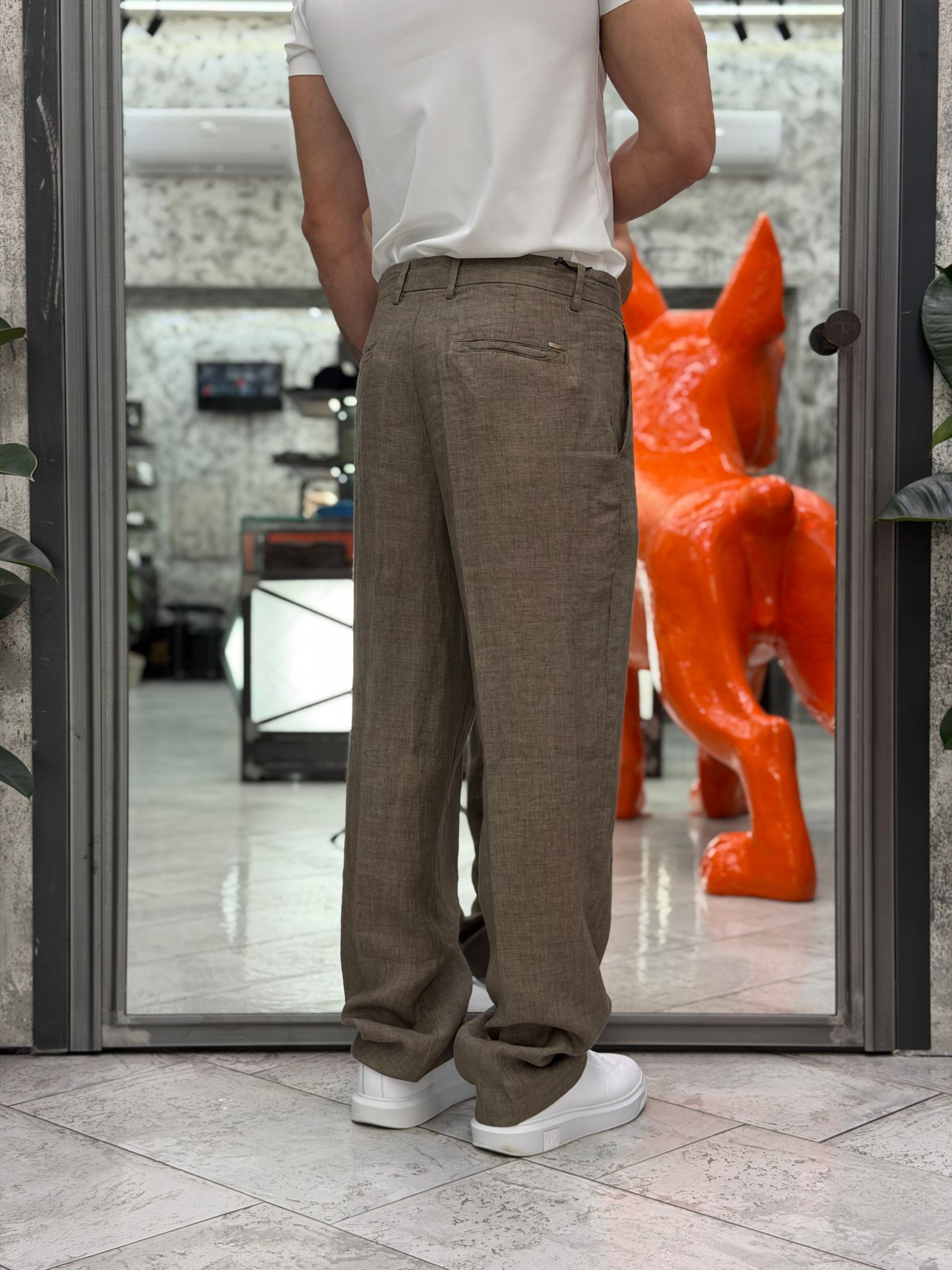 PANTALONE TASCA AMERICA DA COMPLETO IN 100% LINO - REGULAR FIT GL5211BD.MUD