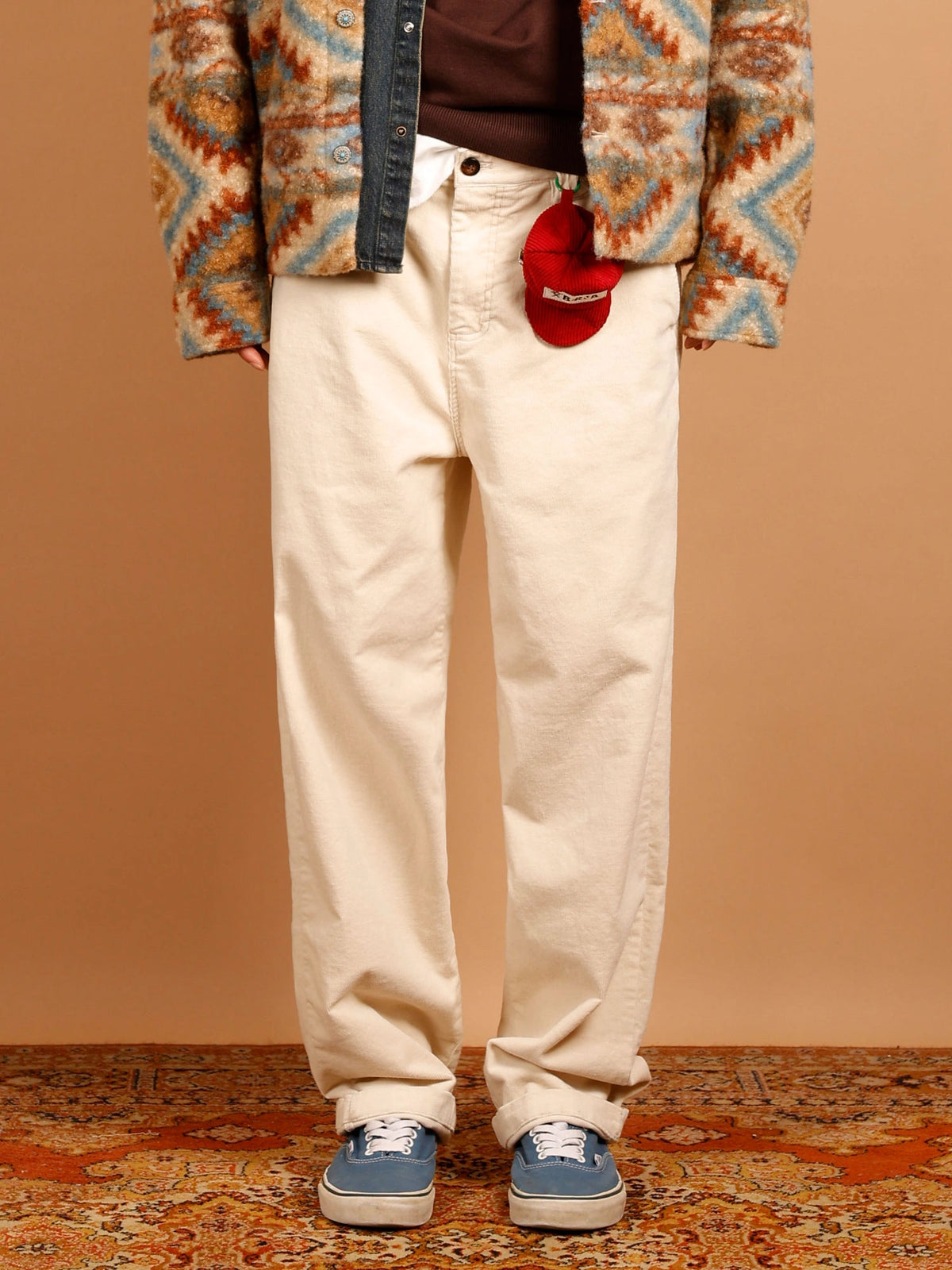 PANTALONE MODELLO BOMBONERA IN VELLUTO/COTONE CON MAXI PASSANTI E PENDAGLIO PORTAMONETE APPLICATO SUL FRONTE - STRAIGHT FIT M-262313.PAN