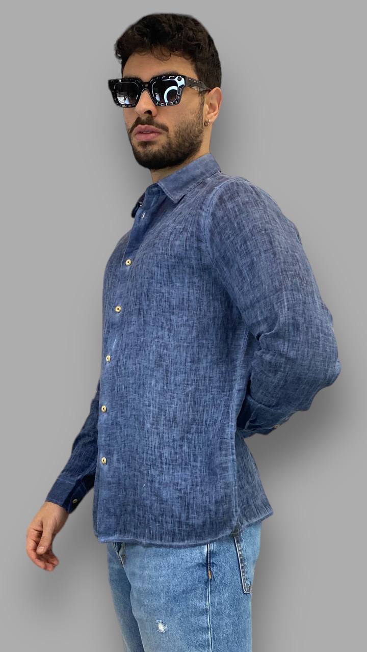 CAMICIA IN 100% LINO FIAMMATO - REGULAR FIT