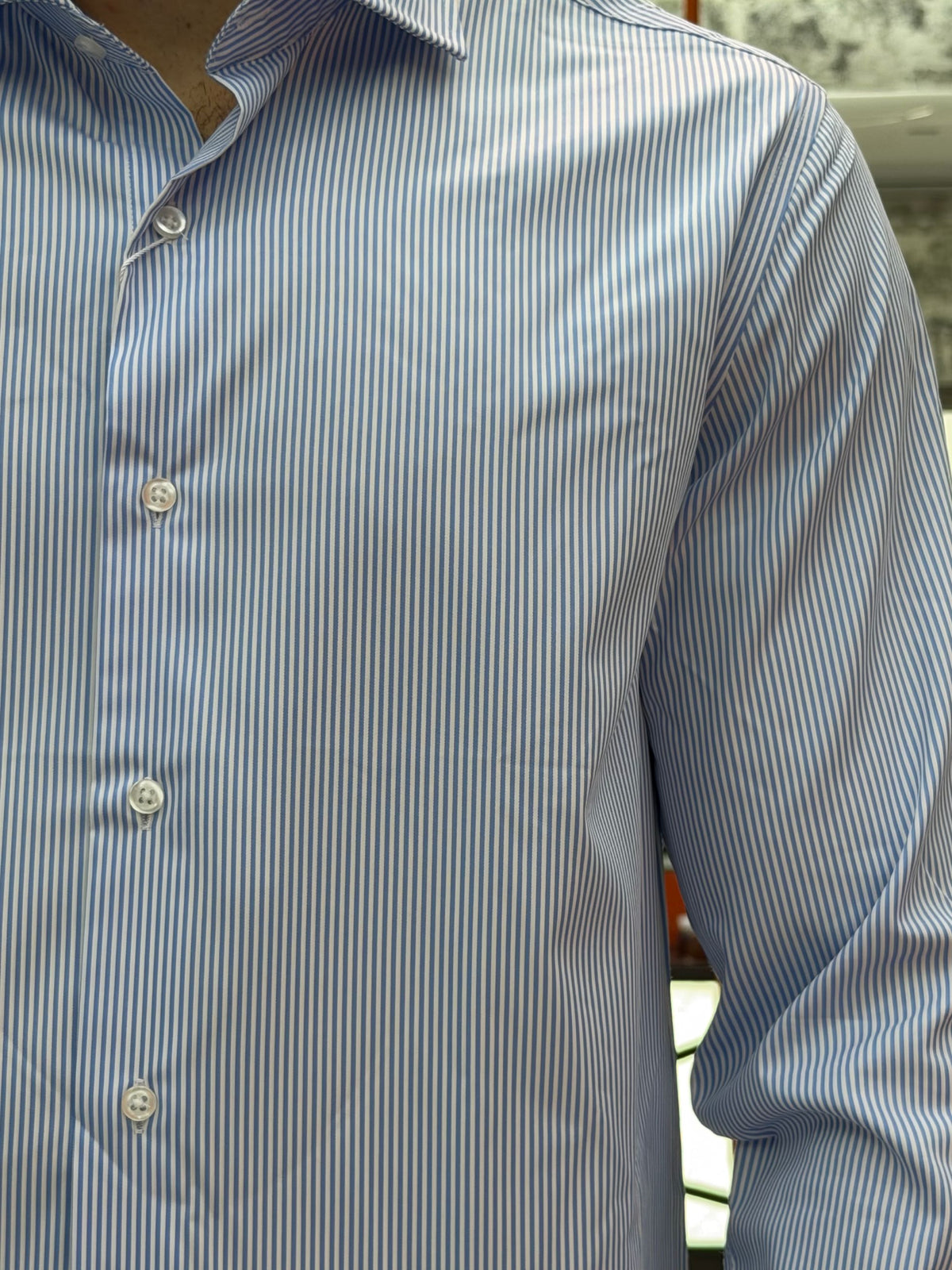 CAMICIA NO STIRO COLLO ITALIANO A RIGHE STRETTE - SLIM FIT 6603.CEL