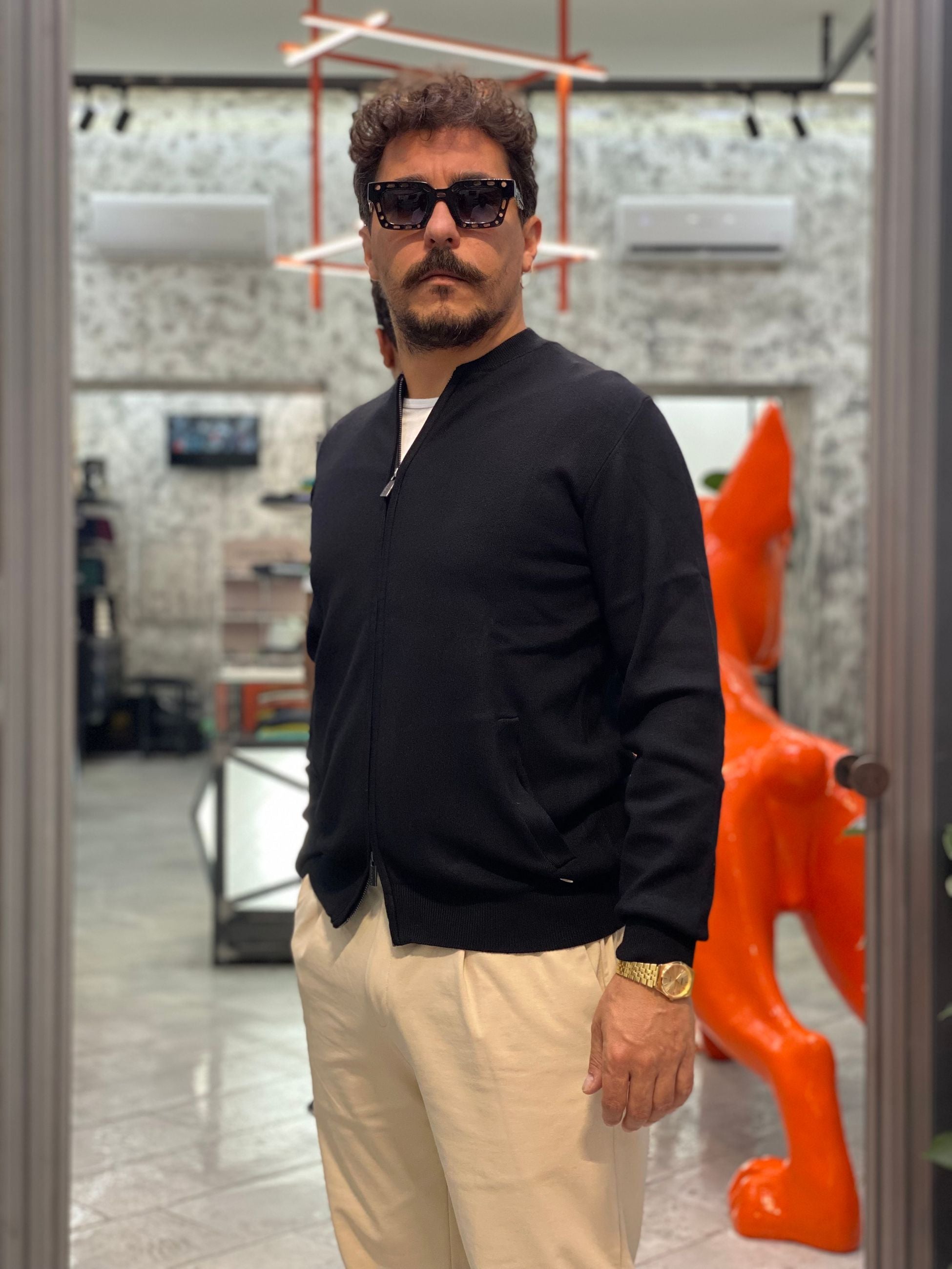 BOMBER FULL ZIP FINEZZA 12 IN MORBIDA VISCOSA PUNTO STOFFA - SLIM FIT MK9900133.NER