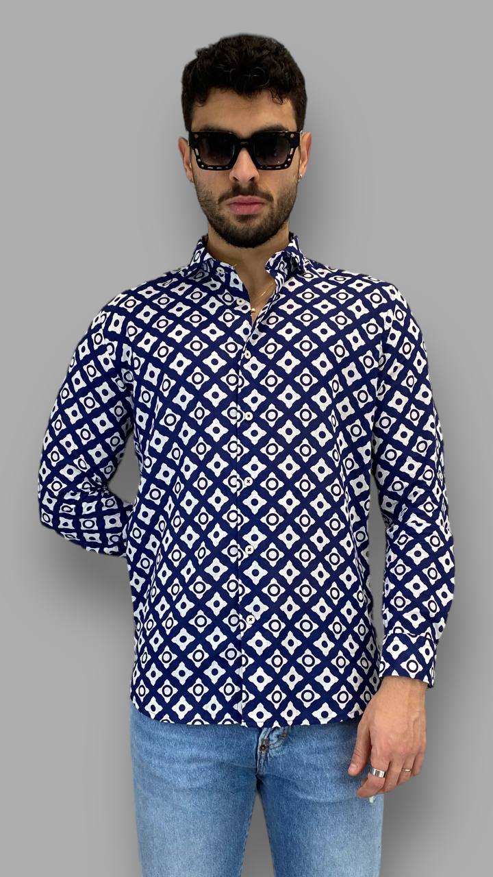 CAMICIA FANTASIA IN MISTO LINO - REGULAR FIT