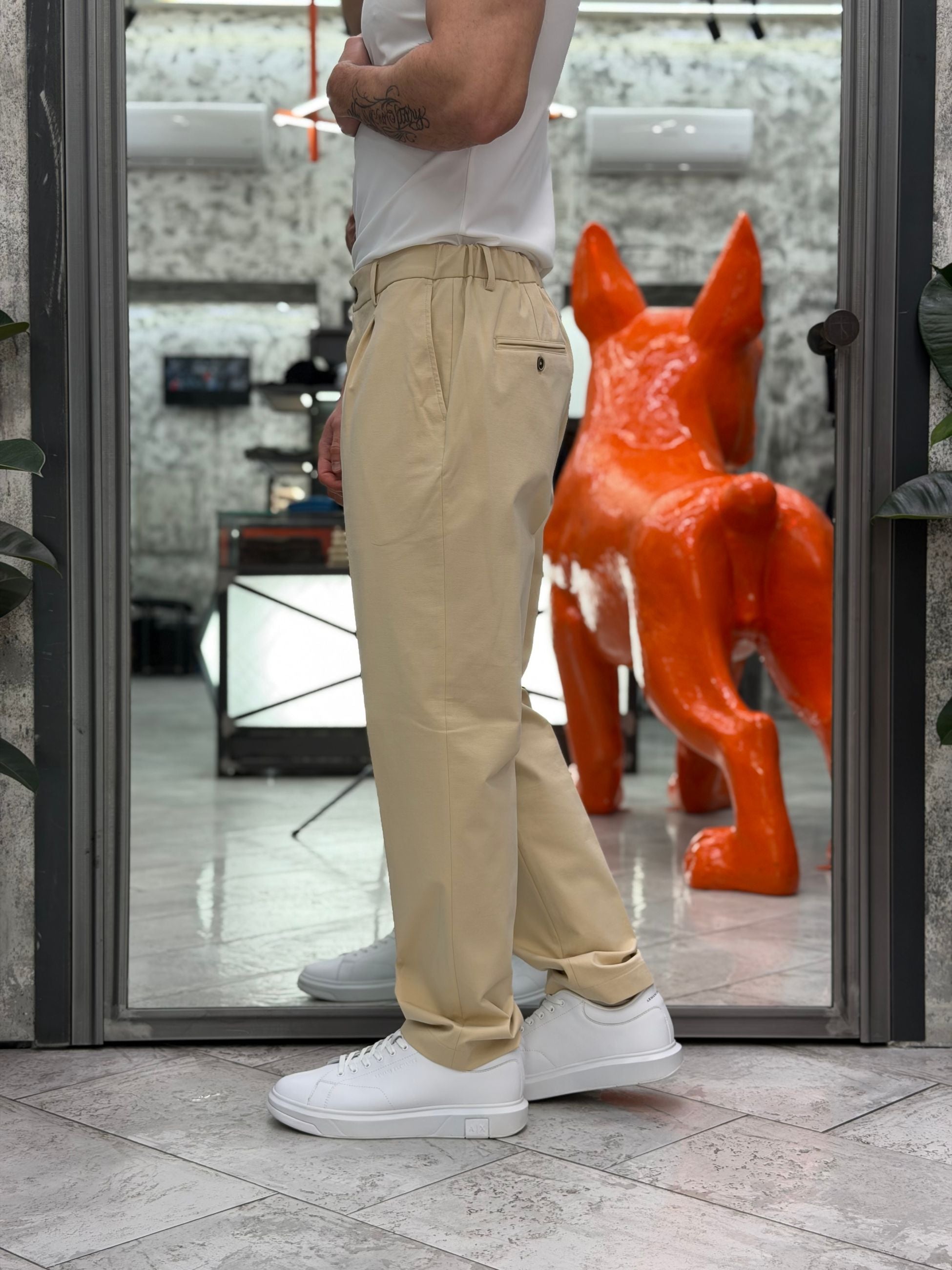 PANTALONE TASCA AMERICA CON COULISSE IN TESSUTO PUNTO MILANO ELASTICIZZATO - REGULAR FIT PSE1501SS.BEI
