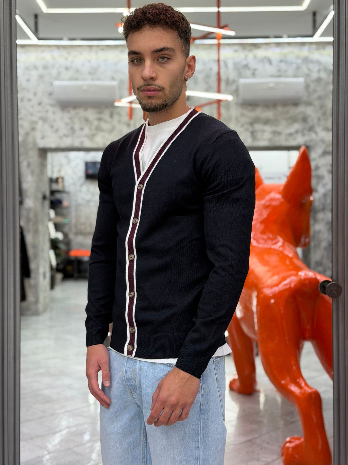 CARDIGAN IN MORBIDA VISCOSA CON CONTRASTO - REGULAR FIT MI3442SS.BLU