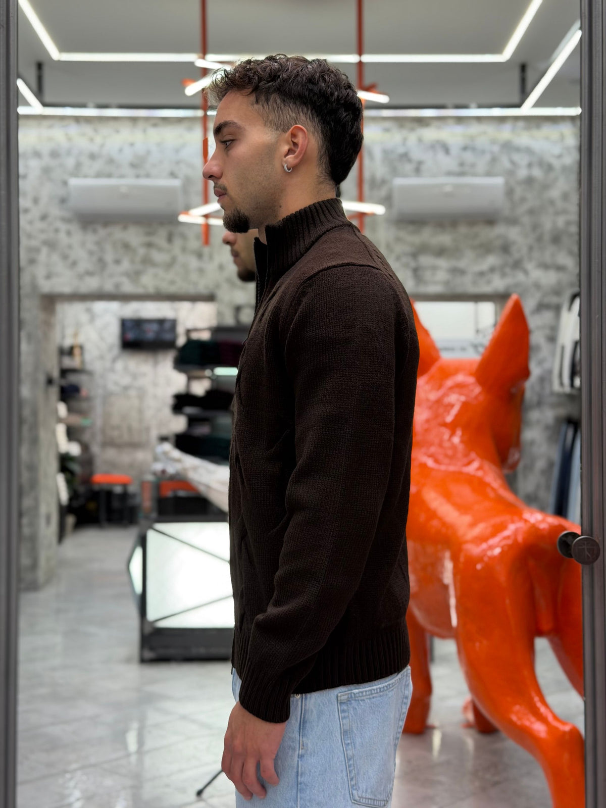 MAGLIA FULL ZIP FINEZZA 10 TRAMA TRECCE - REGULAR FIT MK2900030.MOR