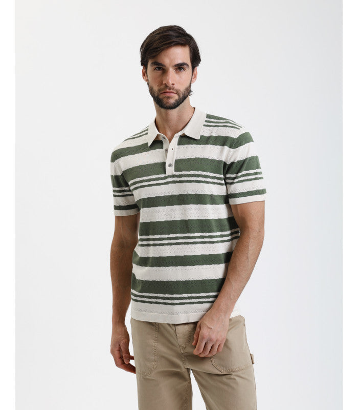 POLO TRAFORATA IN FILO A RIGHE ORIZZONTALI - REGULAR FIT GL35218