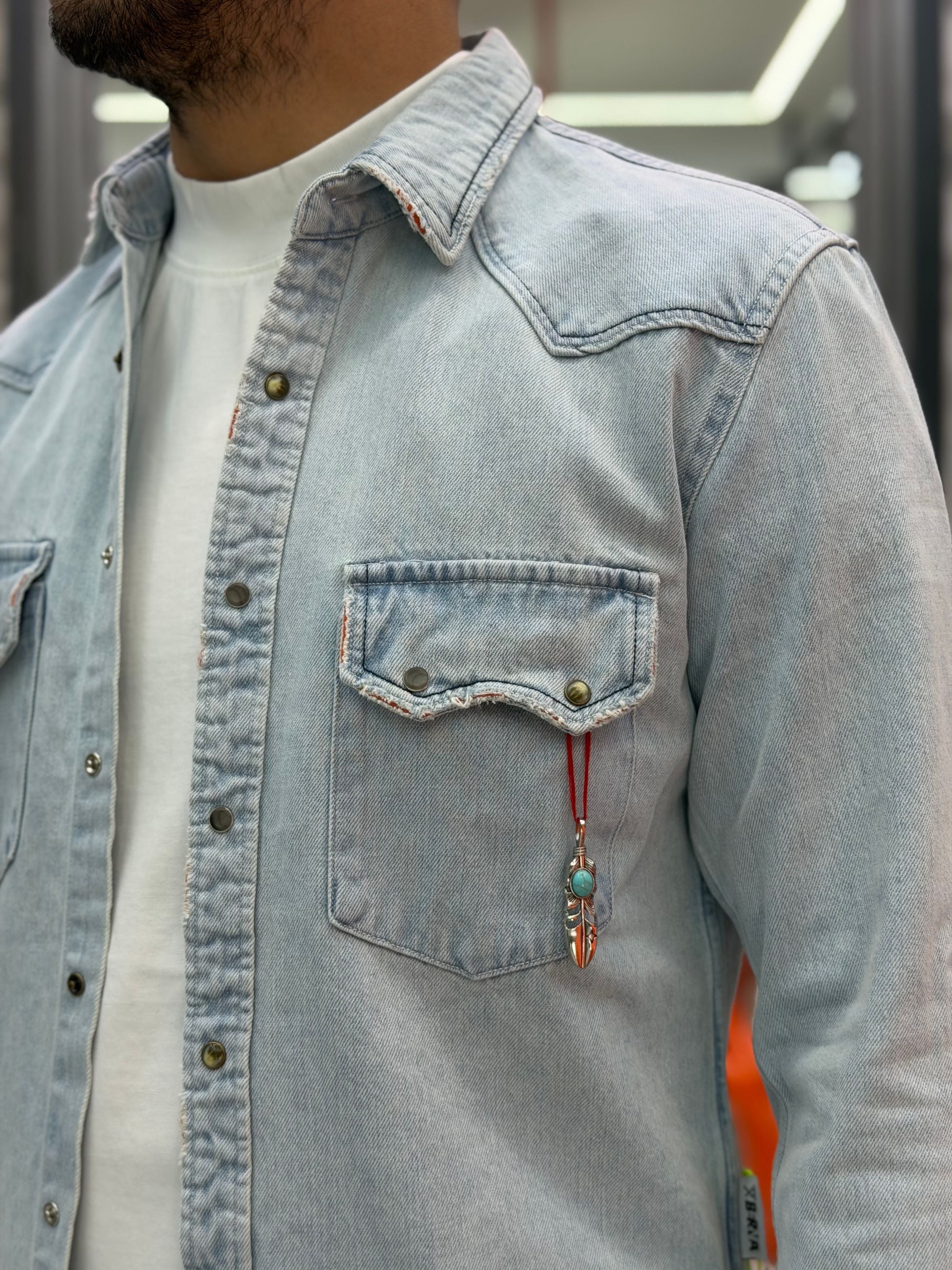 CAMICIA TEXANA DENIM DESTROY CON BOTTONI AUTOMATICI IN MADREPERLA - REGULAR FIT M-261259