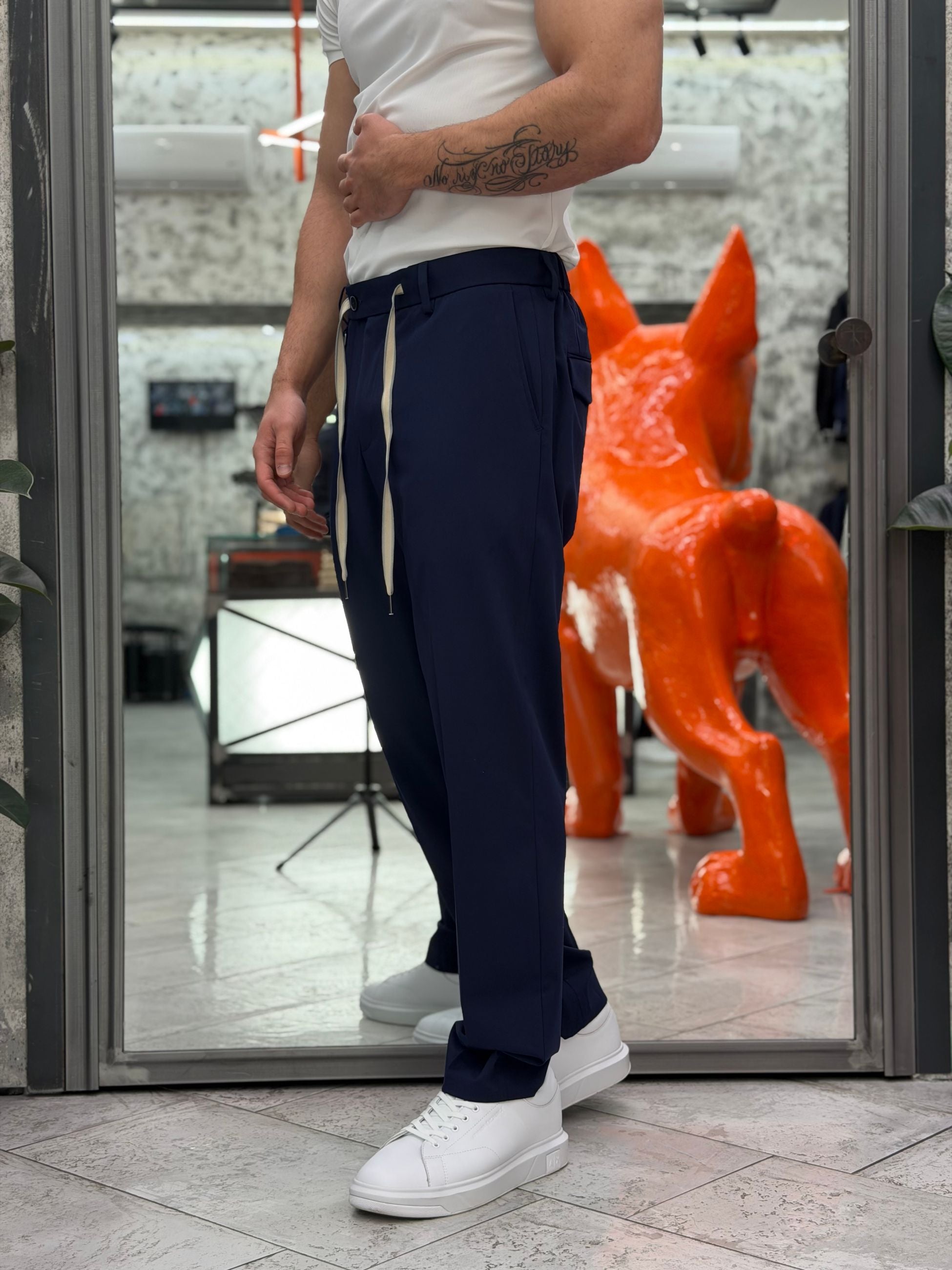 PANTALONE DA COMPLETO TASCA AMERICA CON COULISSE IN VITA IN TESSUTO ELEGANTE - REGULAR FIT PSE1506SS.BLU