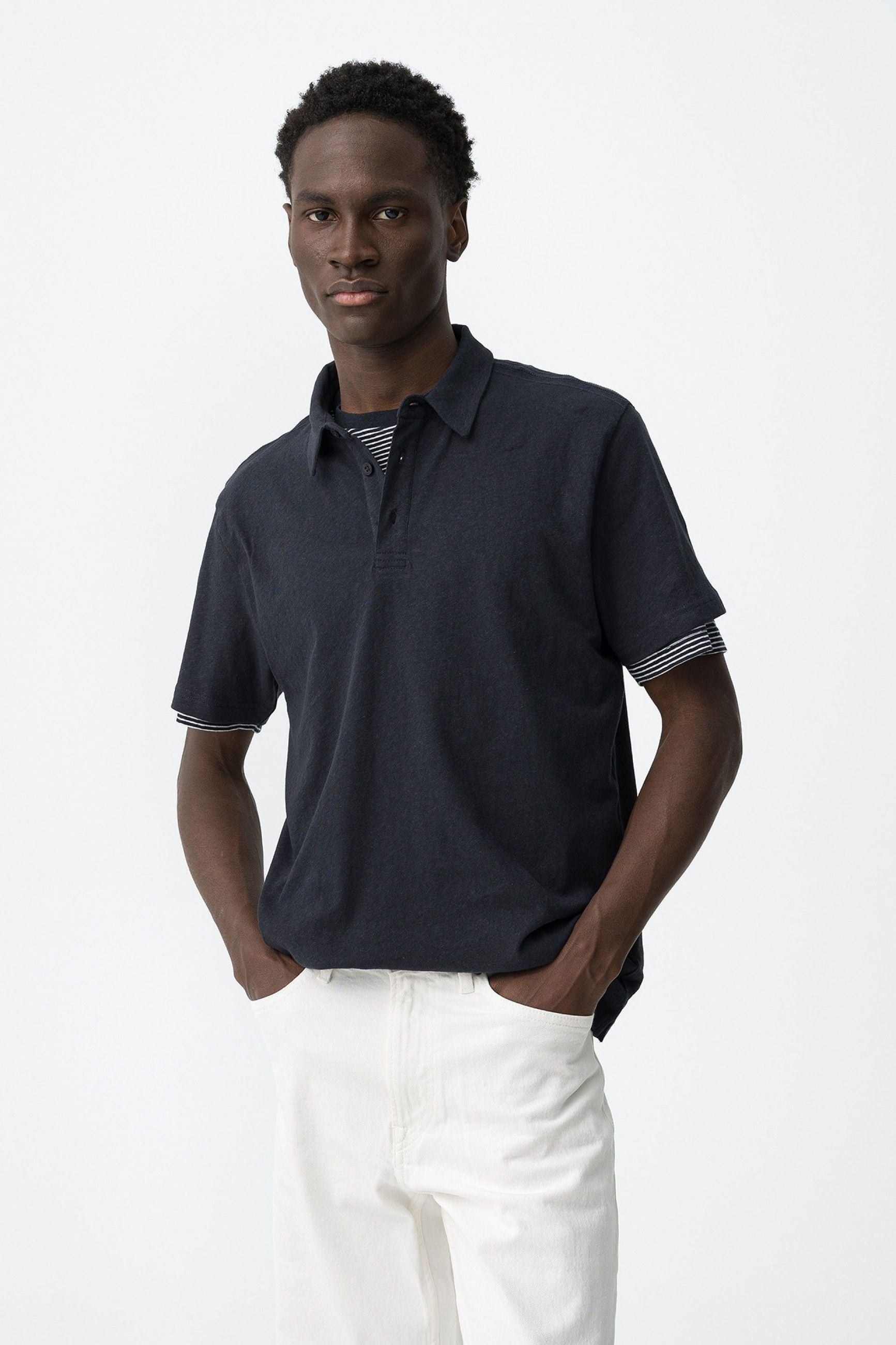 POLO FOREST IN MISTO LINO/COTONE - REGULAR FIT 10065753.BLU