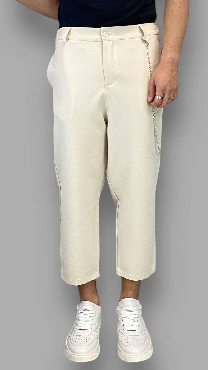 PANTALONE IN TESSUTO ELEGANTE MODELLO JAPAN CON ACCESSORIO CATENA REMOVIBILE - RELAXED FIT