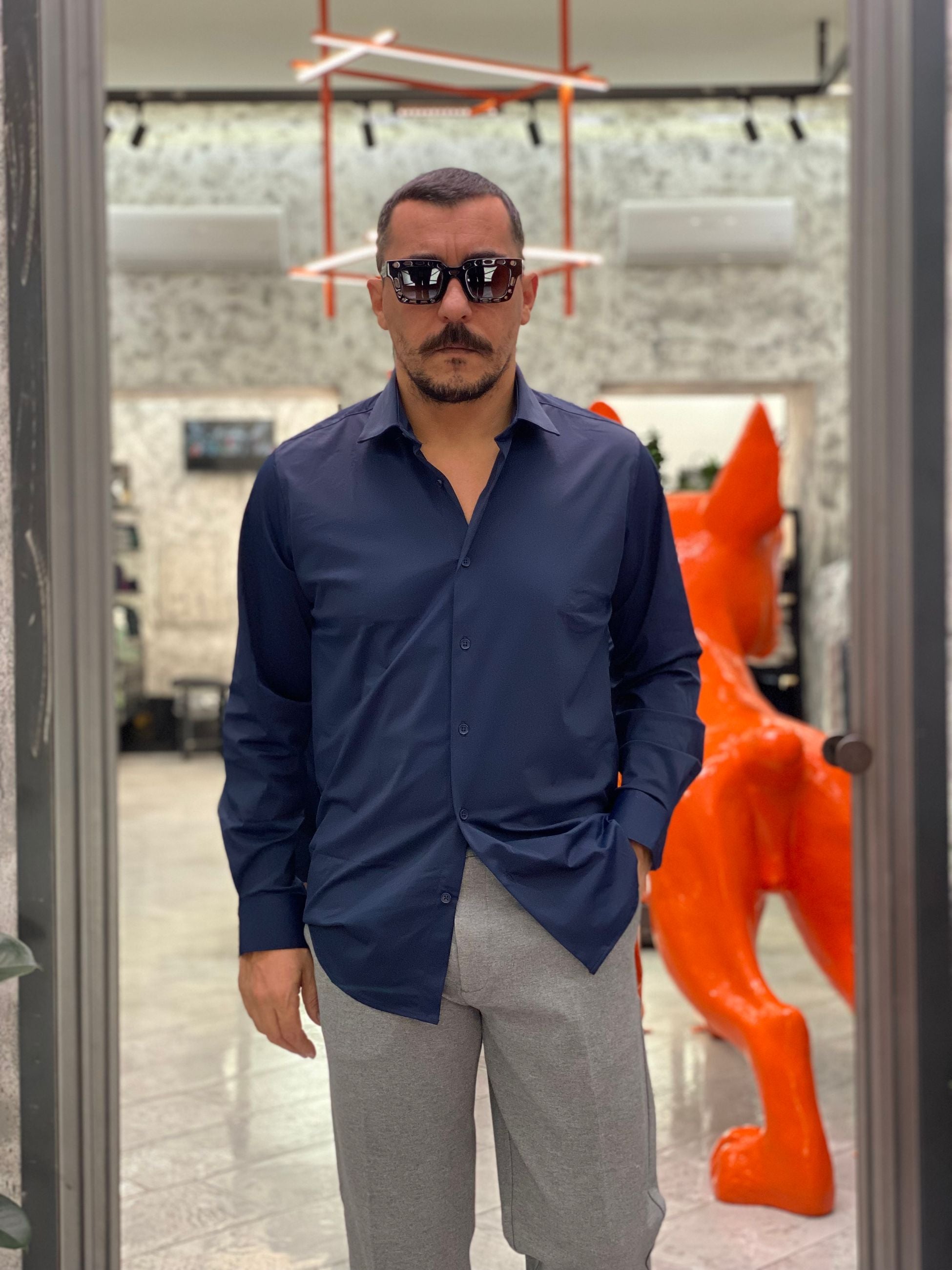 CAMICIA COLLO ALLA FRANCESE NO STIRO - SLIM FIT MK9930012.BLU