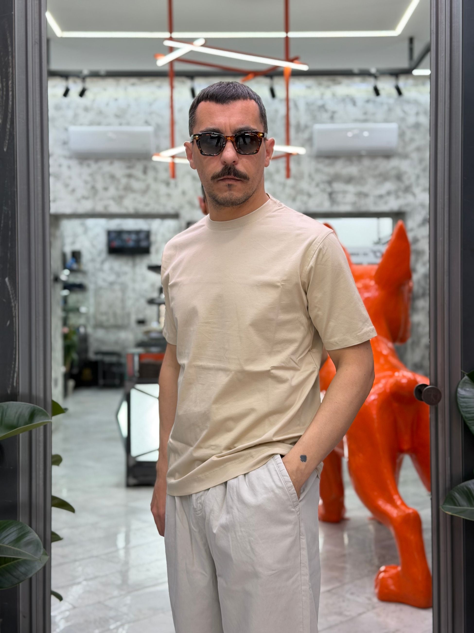 T-SHIRT GIROCOLLO IN PREGIATO COTONE MERCERIZZATO - REGULAR FIT TE3205SS.BEI