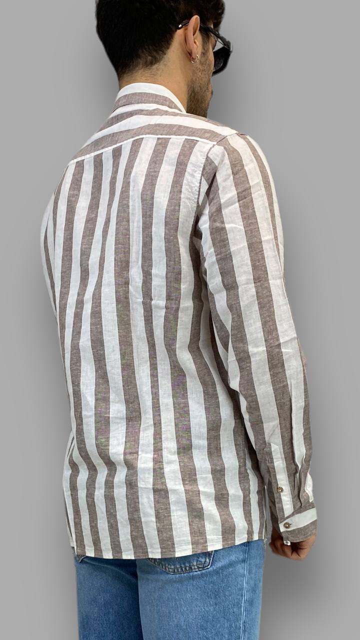 CAMICIA IN 100%LINO A RIGHE LARGHE - REGULAR FIT