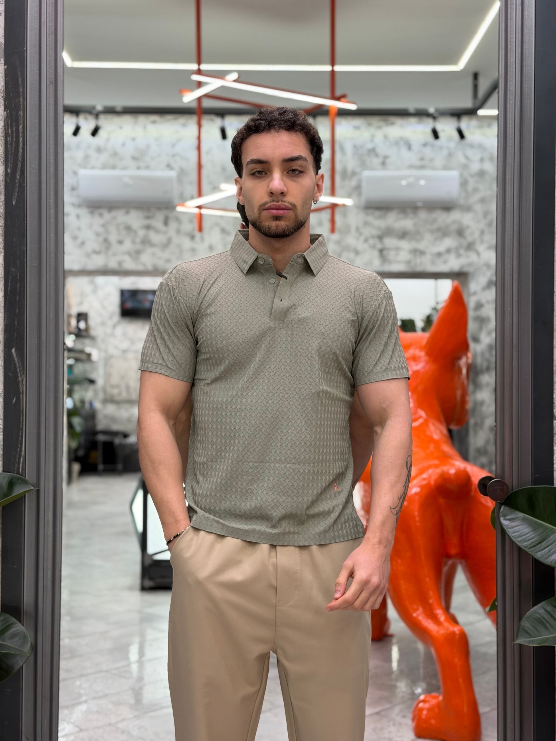 POLO MANICA CORTA IN TESSUTO TECNICO NO STIRO CON TRAMA - SLIM FIT GL1035TB.VMIL