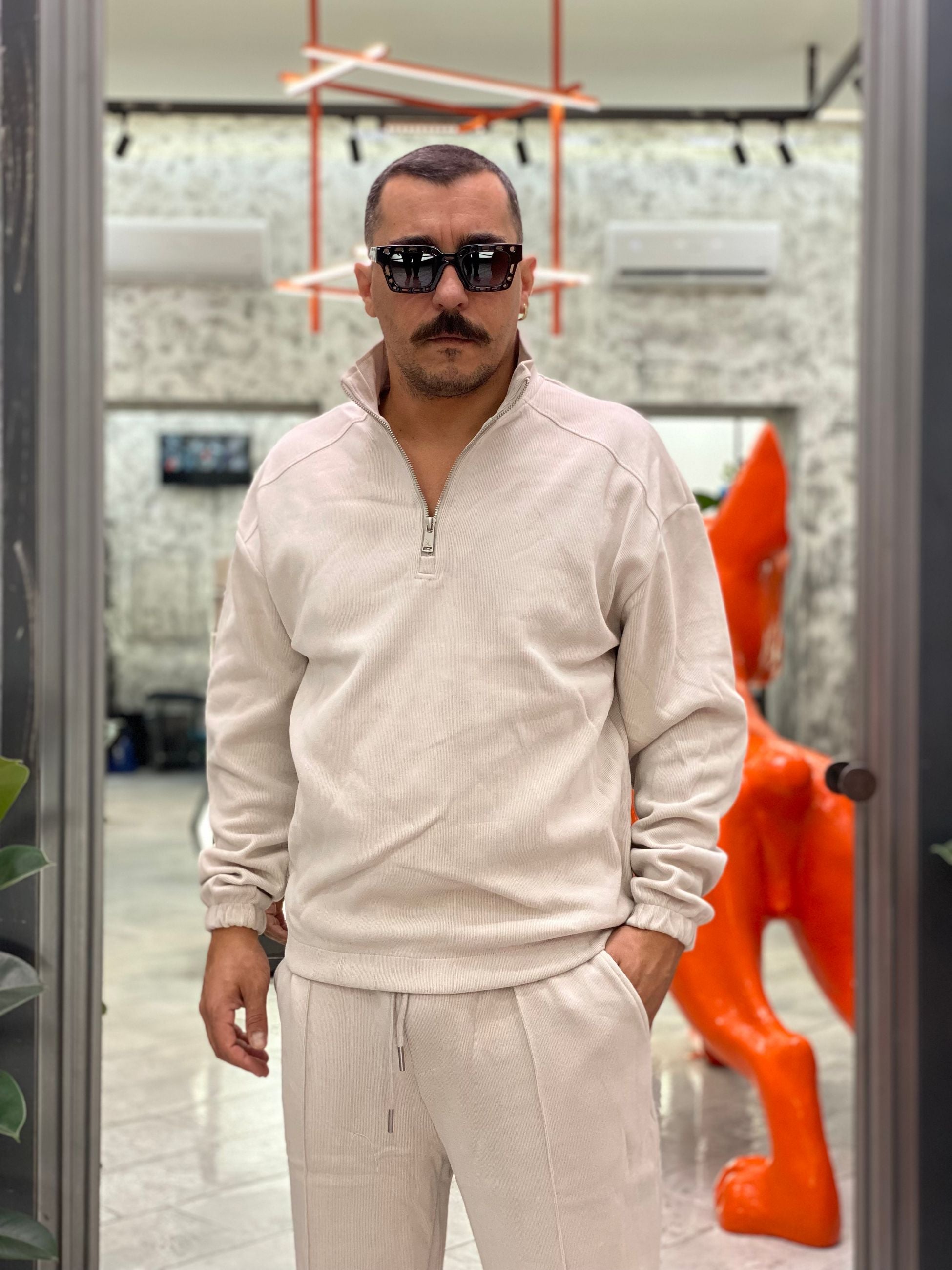 FELPA MEZZA ZIP CON ELASTICO AL FONDO - RELAXED FIT GL227SX.ICE
